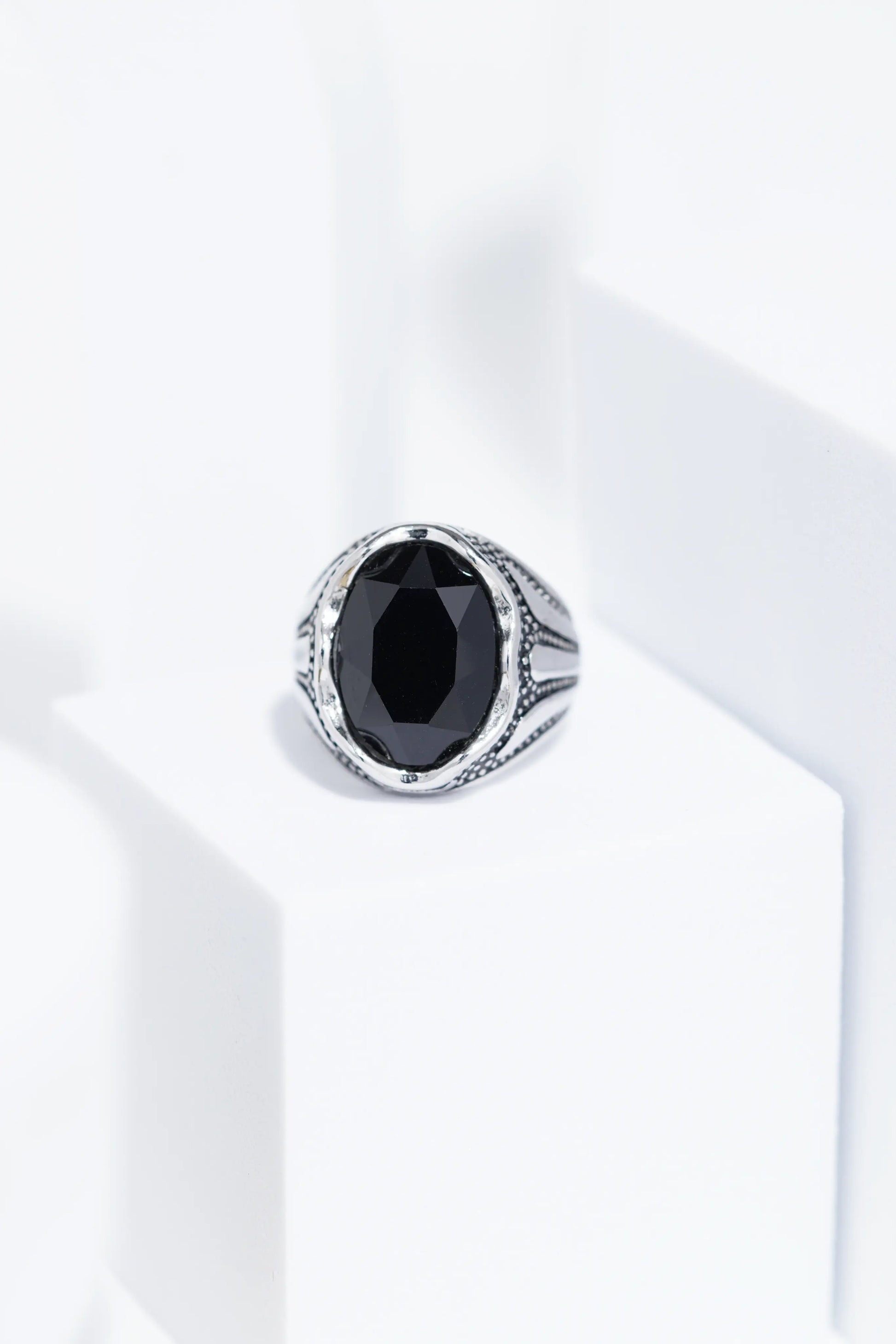 Black Oval Stone minimal silver  Stainless Steel Ring For Men. worldjewel.in men's ring