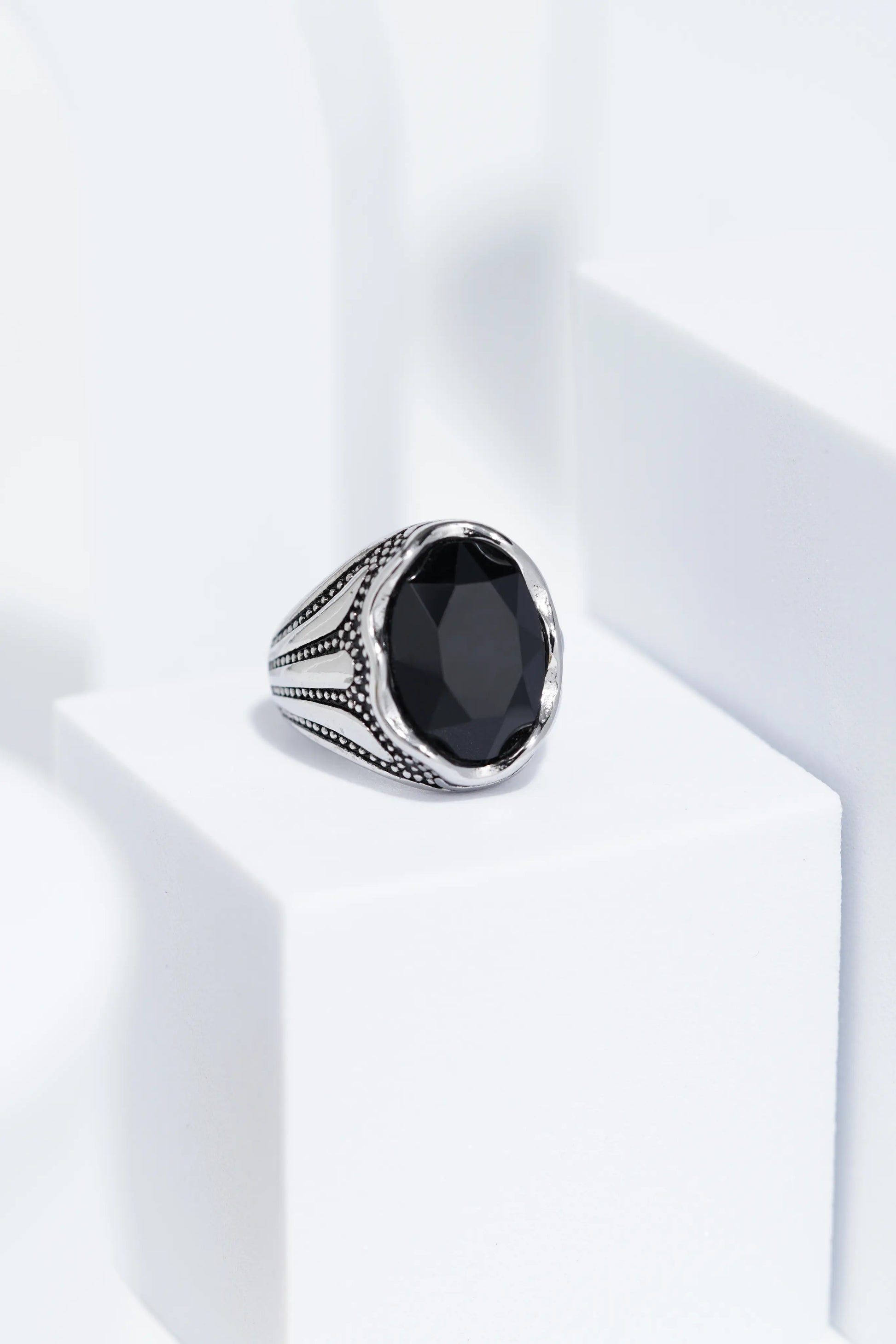 Black Oval Stone minimal silver  Stainless Steel Ring For Men. worldjewel.in men's ring