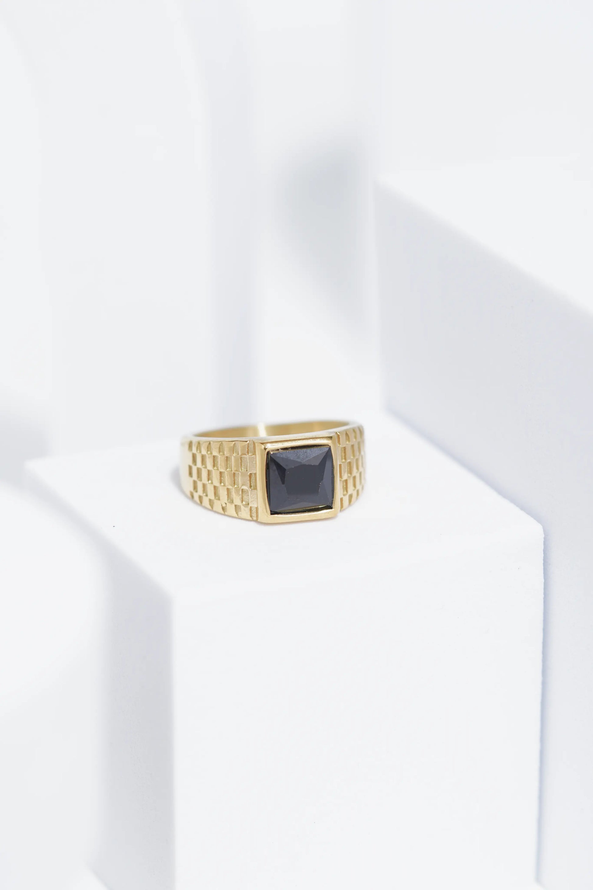 Black Square Stone With Gold And Silver Stainless Steel Ring For Men. worldjewel.in men's ring
