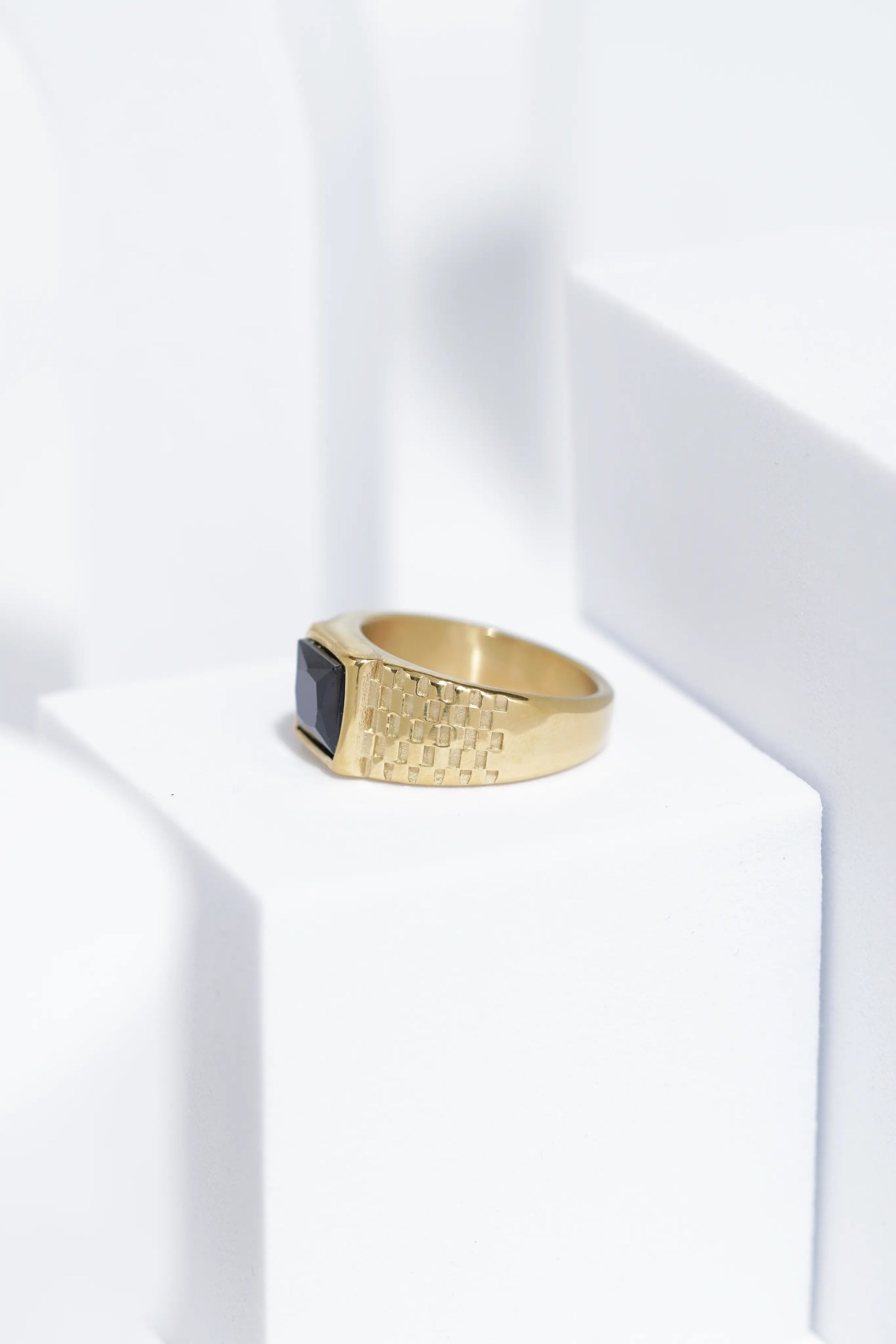 Black Square Stone With Gold And Silver Stainless Steel Ring For Men. worldjewel.in men's ring
