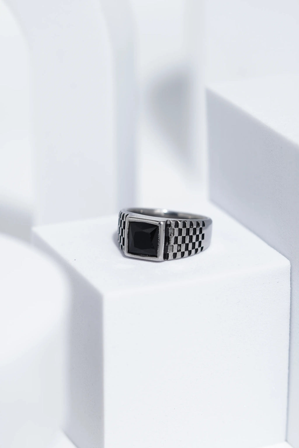Black Square Stone With Gold And Silver Stainless Steel Ring For Men. worldjewel.in men's ring