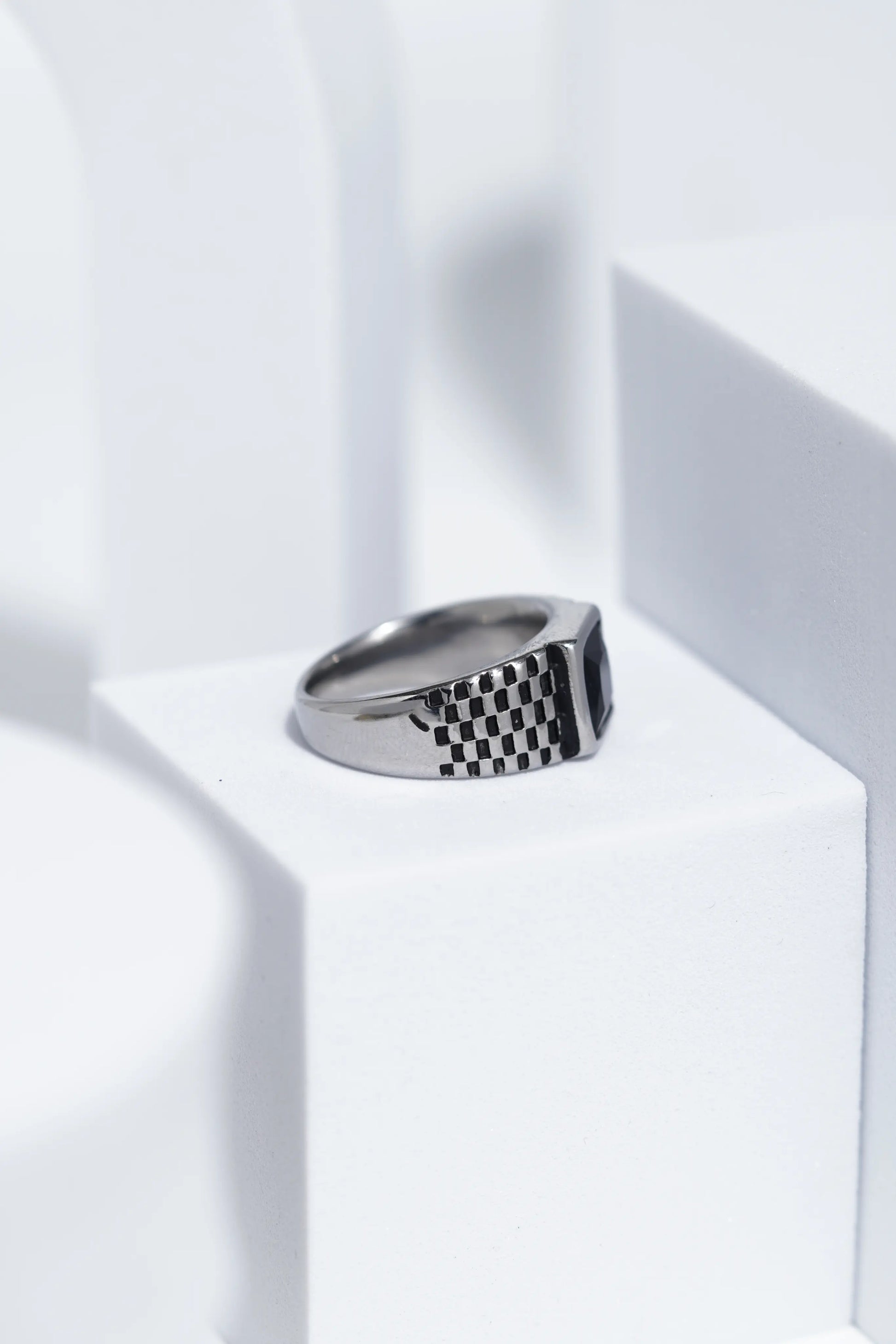 Black Square Stone With Gold And Silver Stainless Steel Ring For Men. worldjewel.in men's ring