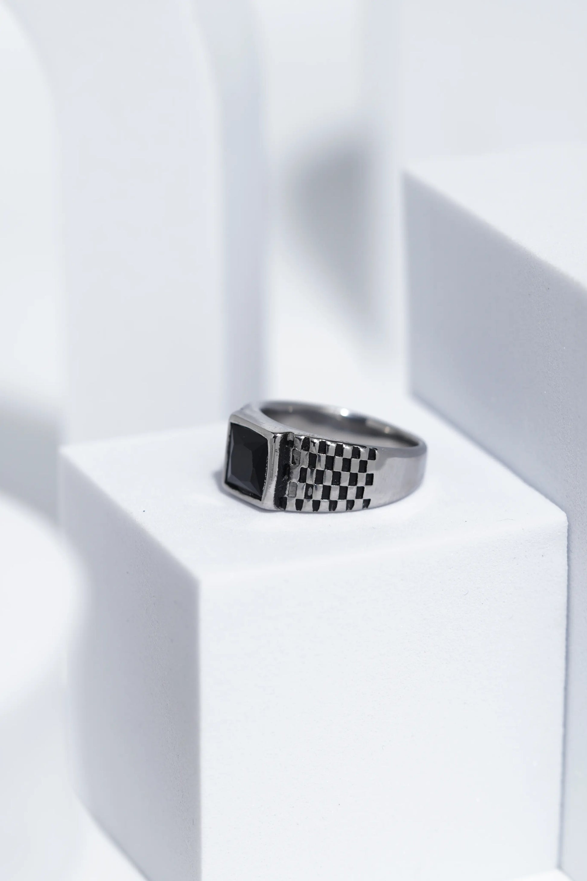 Black Square Stone With Gold And Silver Stainless Steel Ring For Men. worldjewel.in men's ring