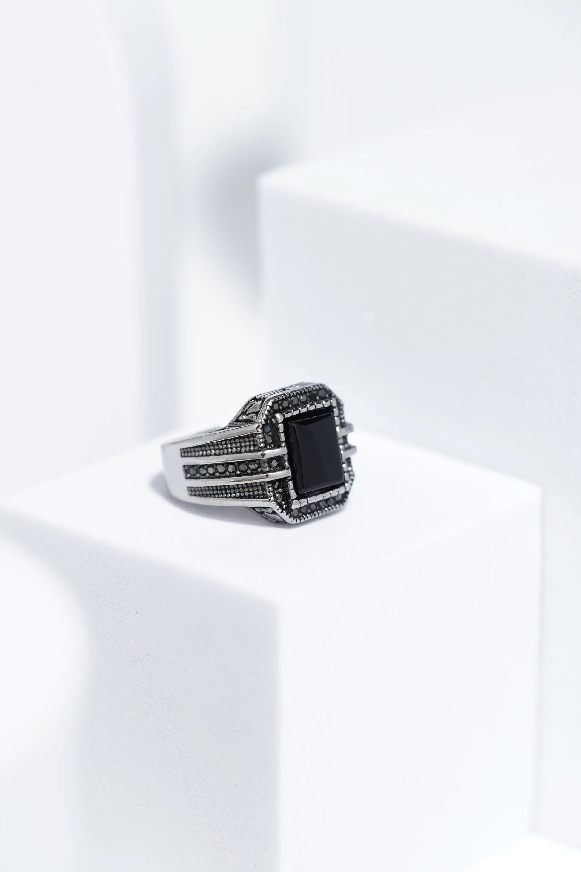 Black Stone Silver Turkish Ring For Men. worldjewel.in men's ring