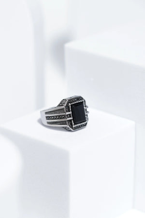 Black Stone Silver Turkish Ring For Men. worldjewel.in men's ring