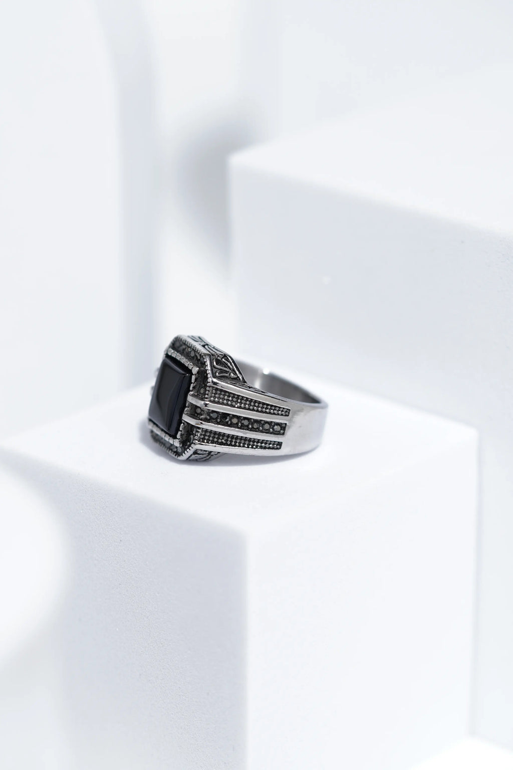 Black Stone Silver Turkish Ring For Men. worldjewel.in men's ring