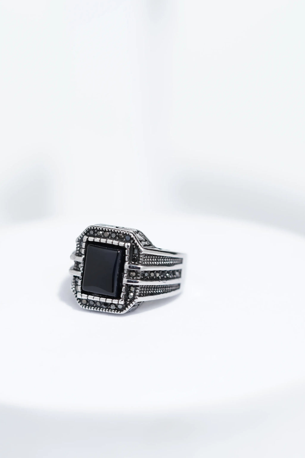Black Stone Silver Turkish Ring For Men. worldjewel.in men's ring