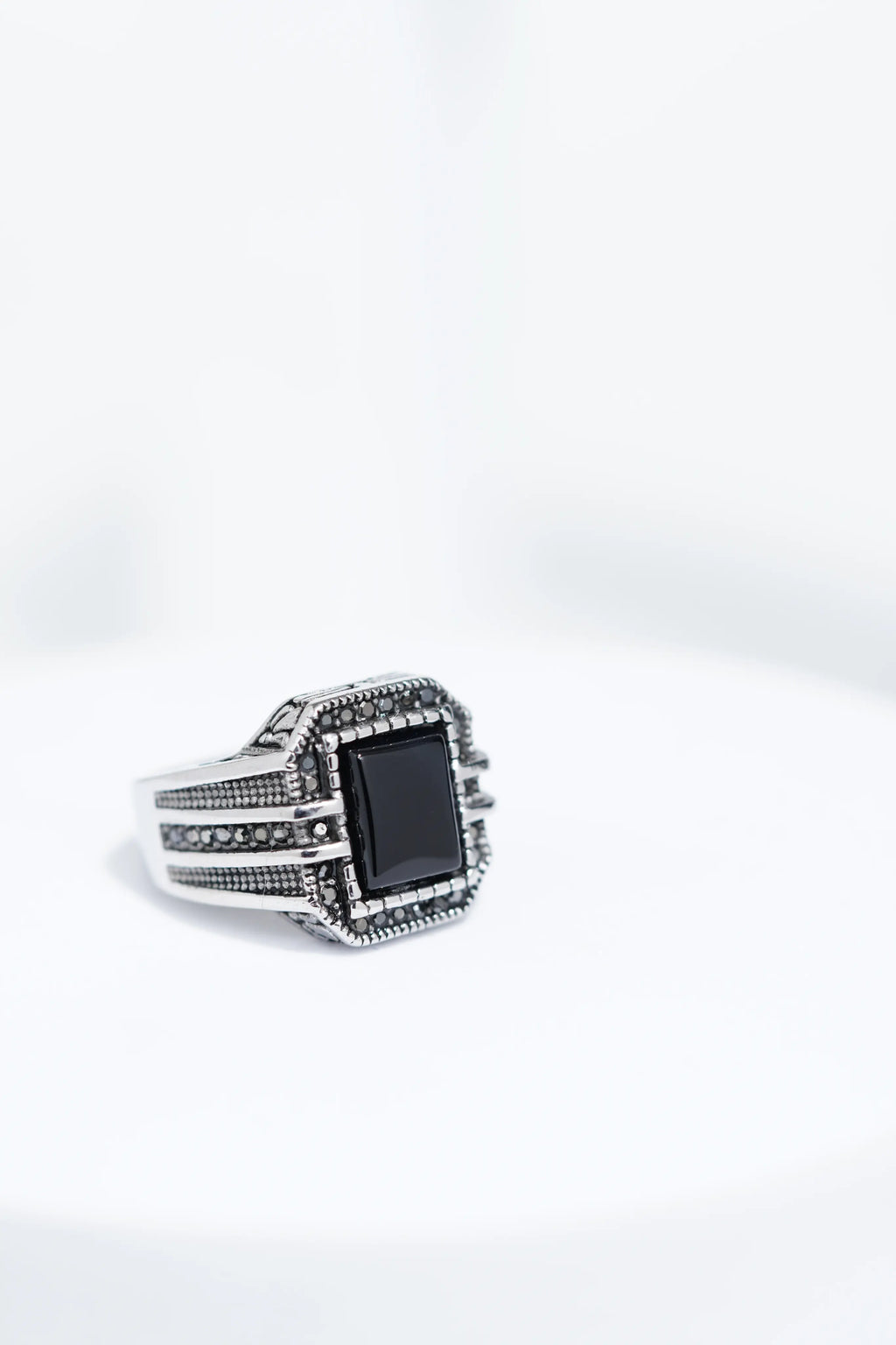 Black Stone Silver Turkish Ring For Men. worldjewel.in men's ring