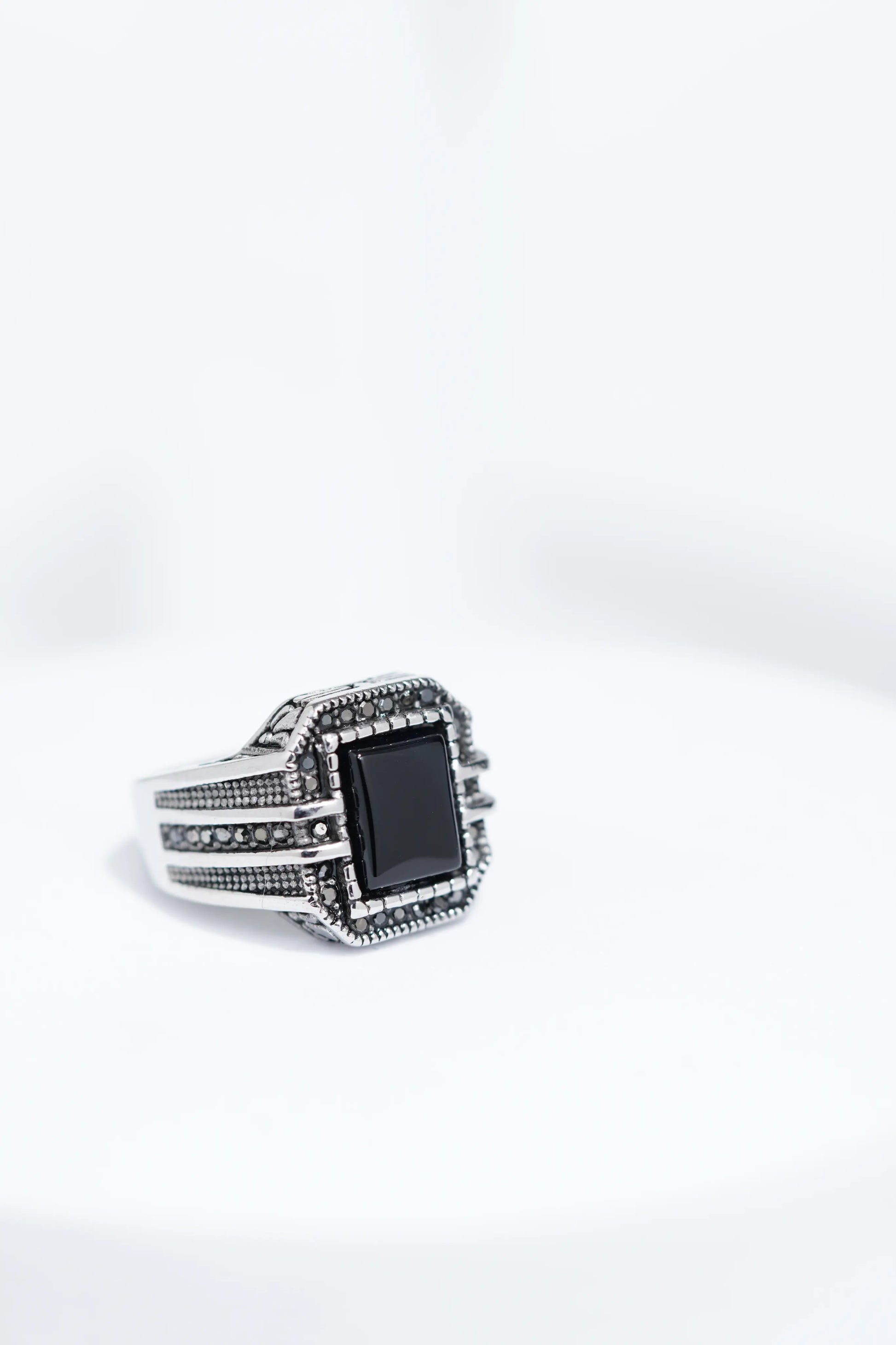 Black Stone Silver Turkish Ring For Men. worldjewel.in men's ring