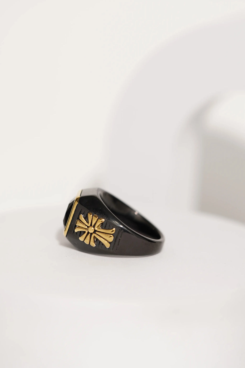 Black & Gold Stainless Steel Band Finger Ring For Men worldjewel.in men's ring