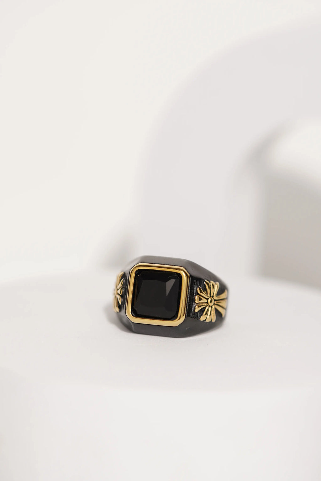 Black & Gold Stainless Steel Band Finger Ring For Men worldjewel.in men's ring