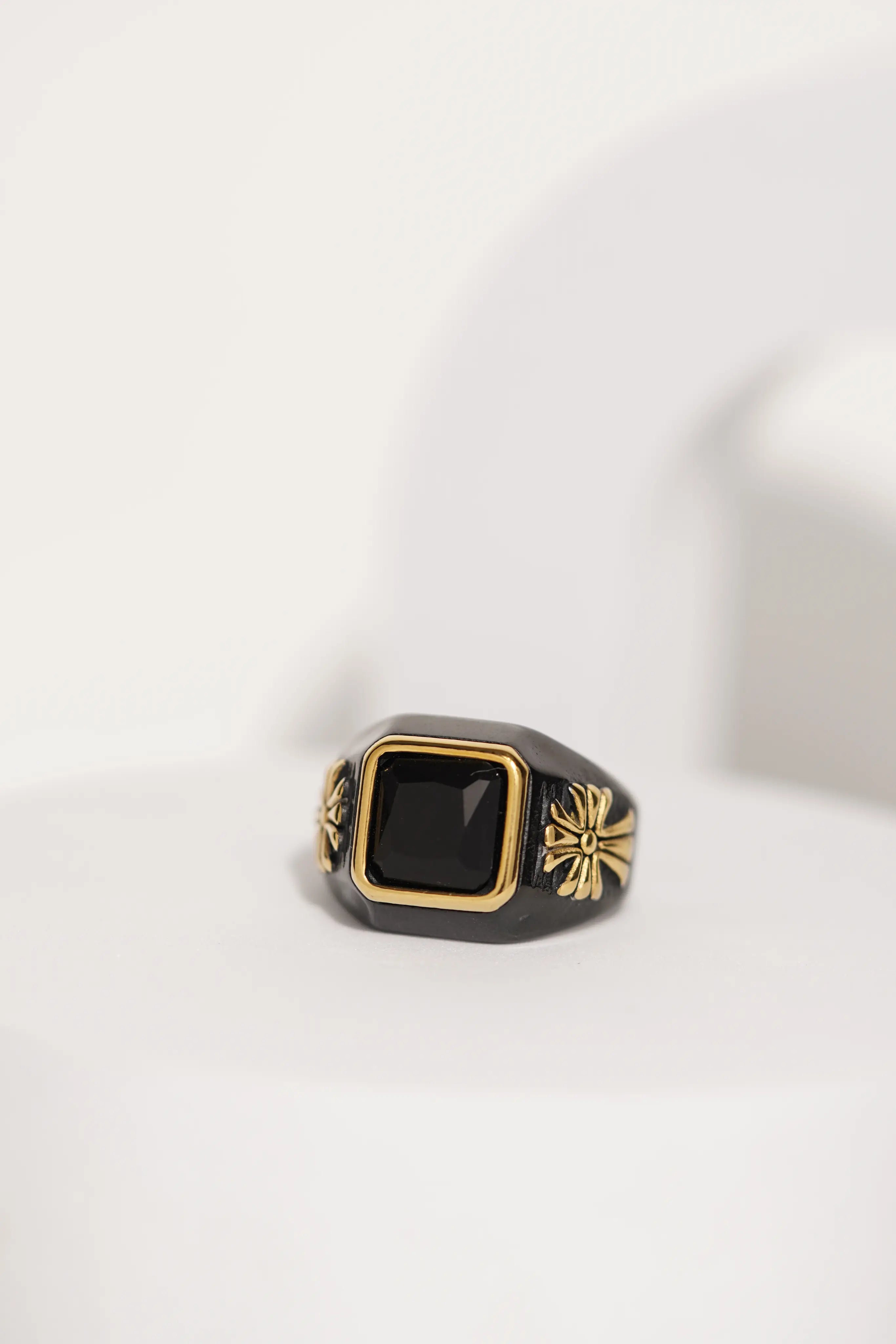 Black & Gold Stainless Steel Band Finger Ring For Men worldjewel.in men's ring
