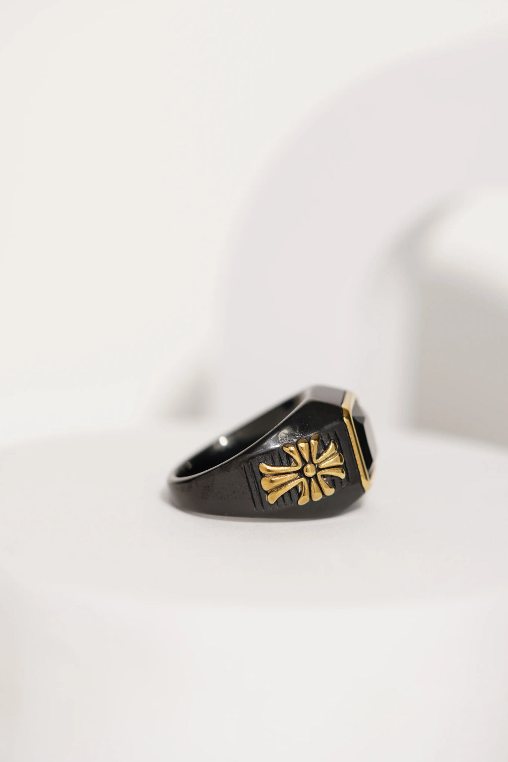Black & Gold Stainless Steel Band Finger Ring For Men worldjewel.in men's ring