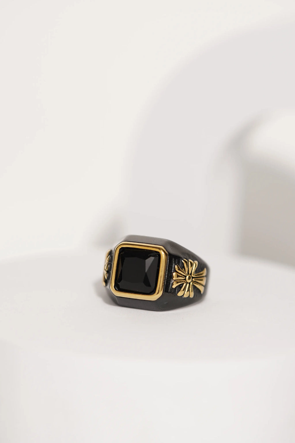 Black & Gold Stainless Steel Band Finger Ring For Men worldjewel.in men's ring