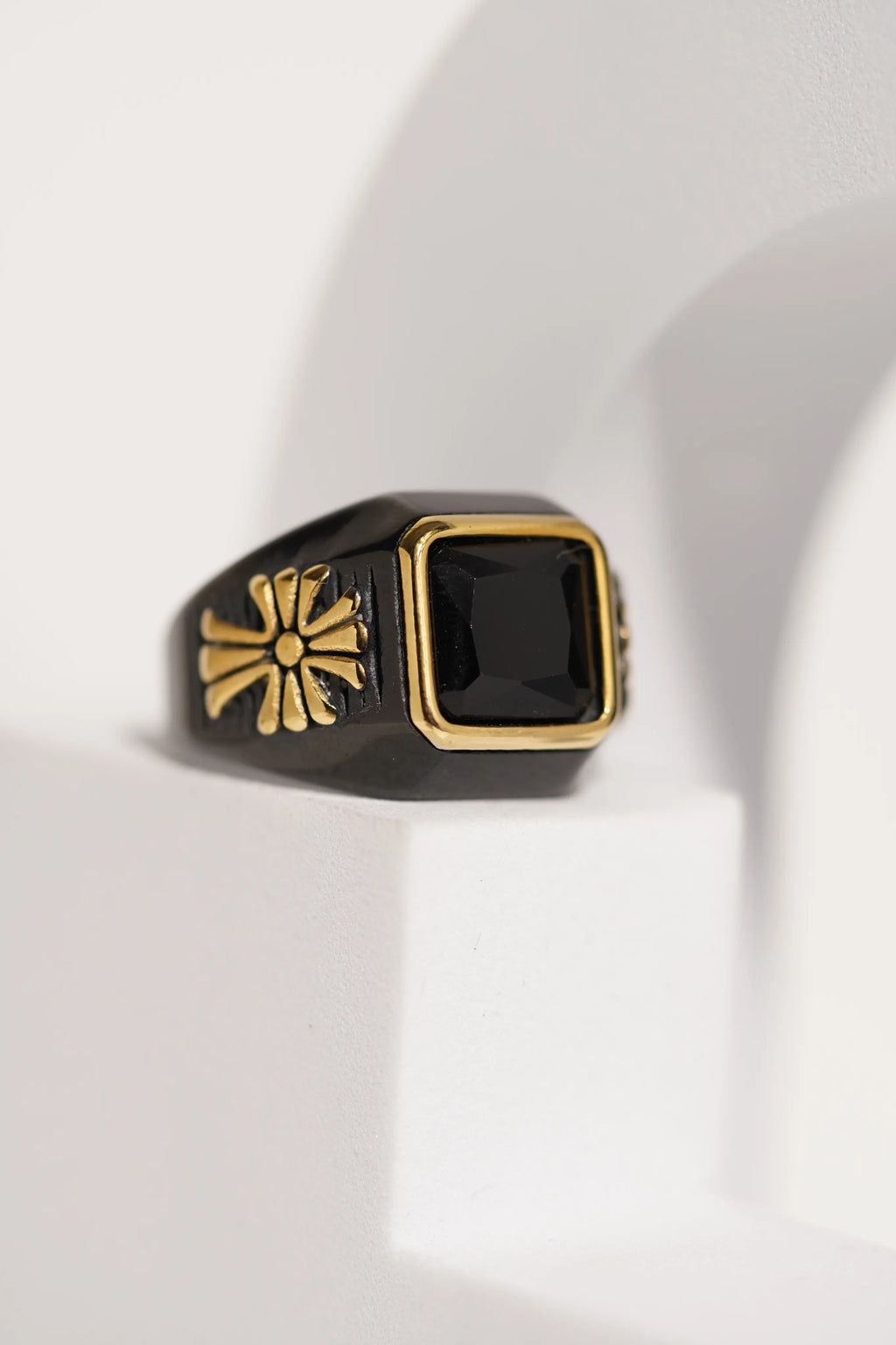 Black & Gold Stainless Steel Band Finger Ring For Men worldjewel.in men's ring