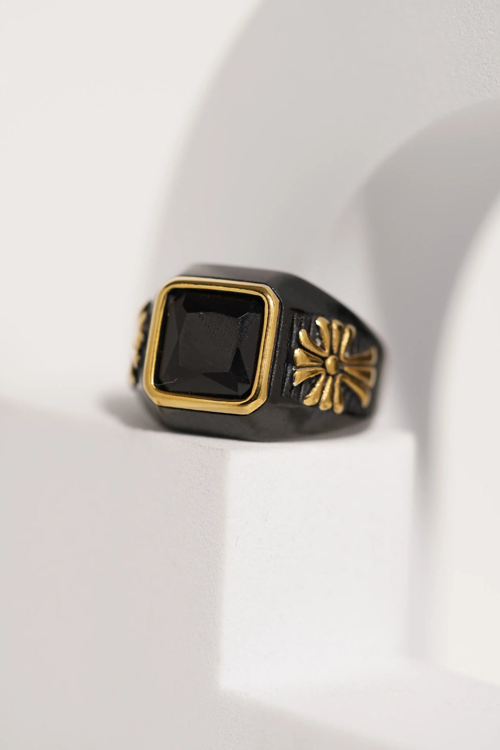 Black & Gold Stainless Steel Band Finger Ring For Men worldjewel.in men's ring