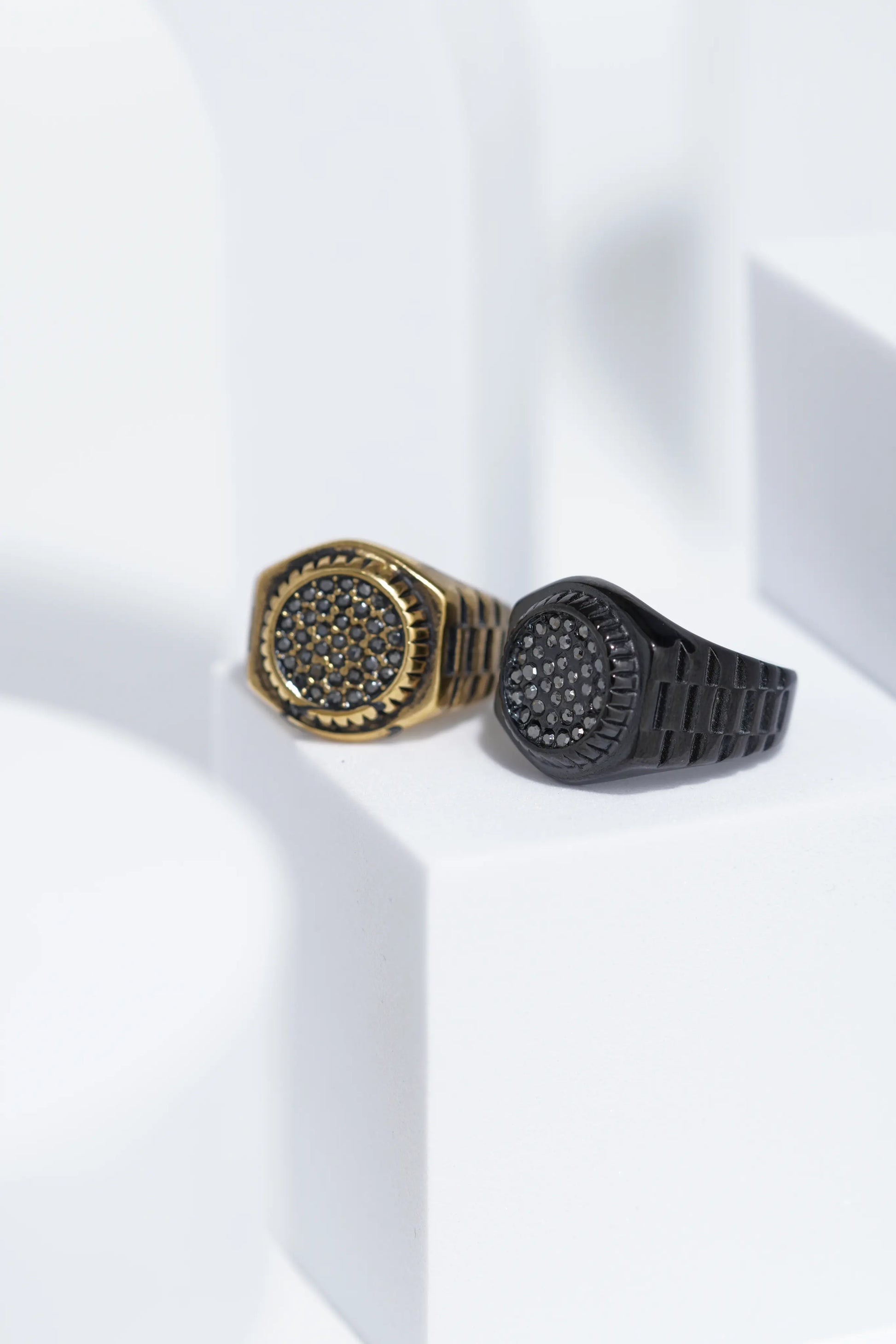 Black & Golden Diamond Studded Silver & Black Ring For Men. worldjewel.in men's ring