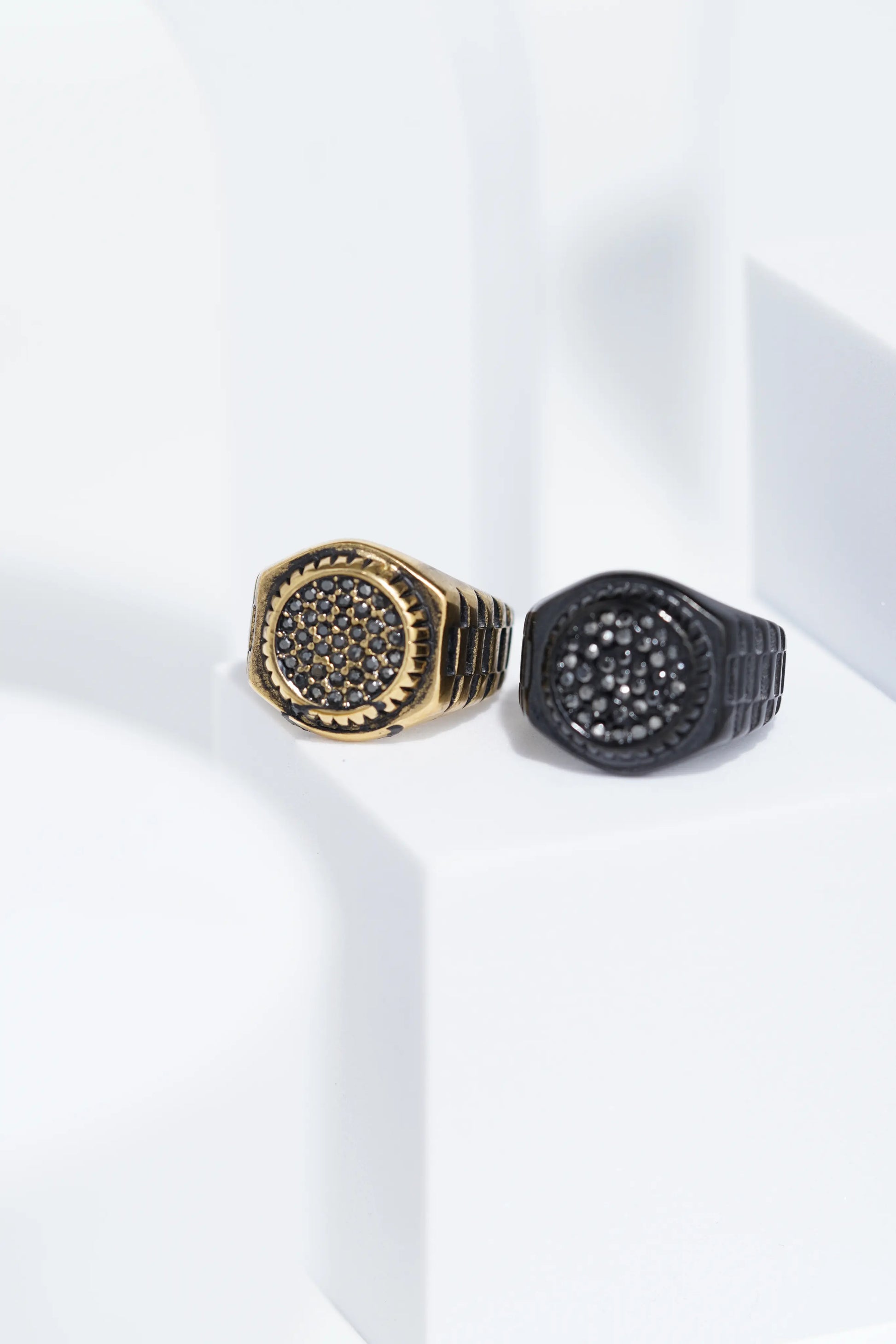 Black & Golden Diamond Studded Silver & Black Ring For Men. worldjewel.in men's ring