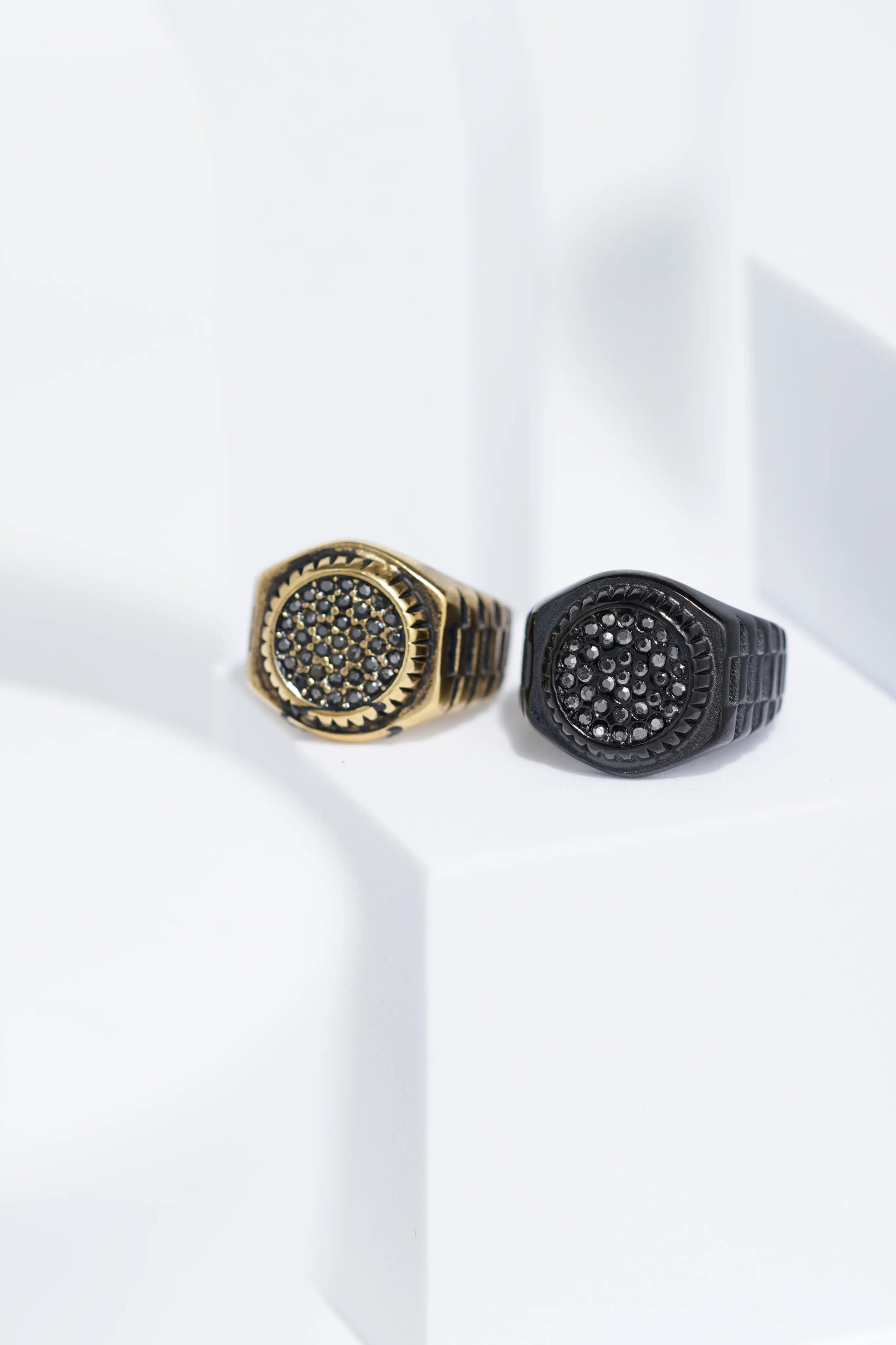 Black & Golden Diamond Studded Silver & Black Ring For Men. worldjewel.in men's ring