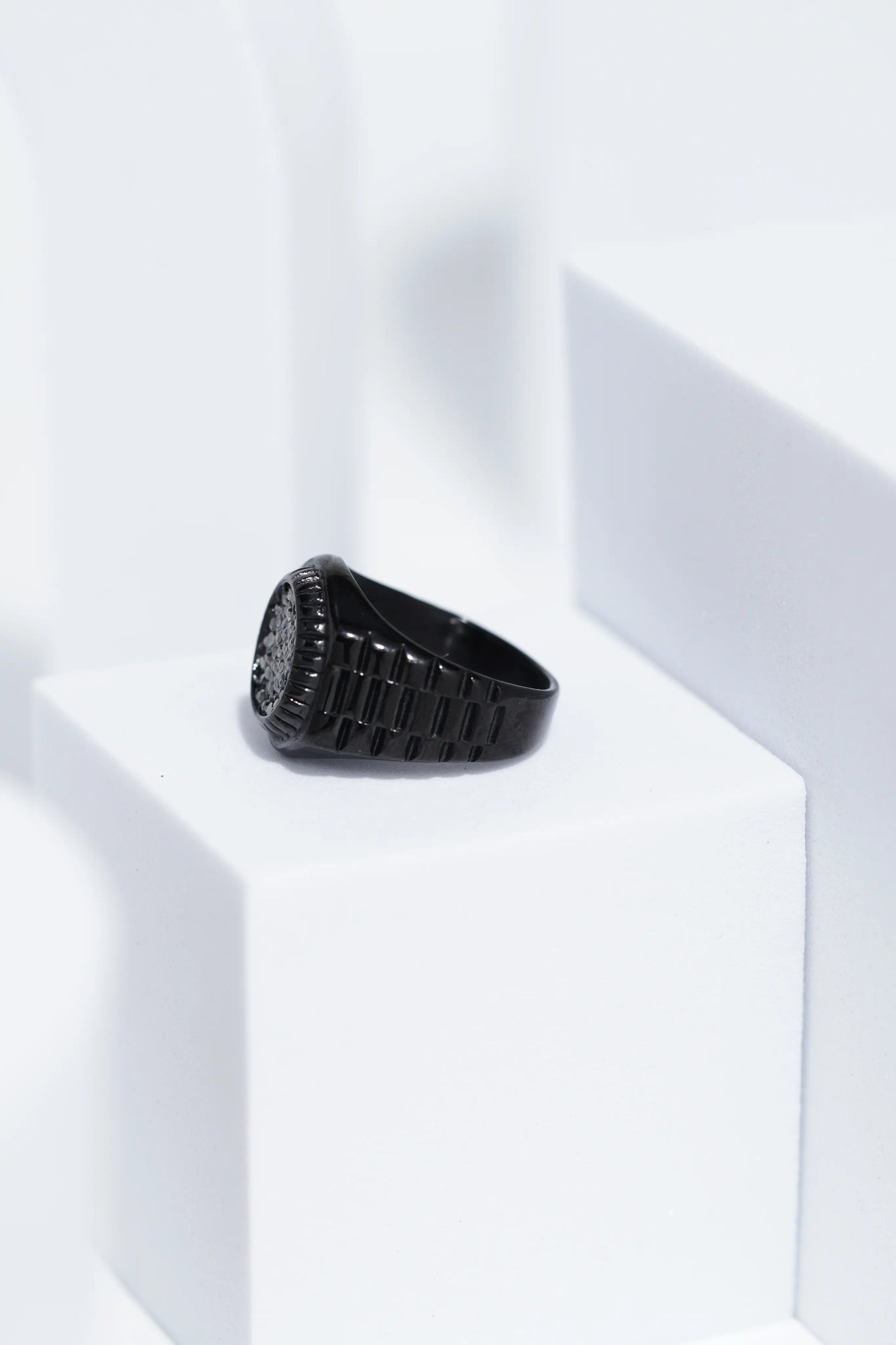 Black & Golden Diamond Studded Silver & Black Ring For Men. worldjewel.in men's ring