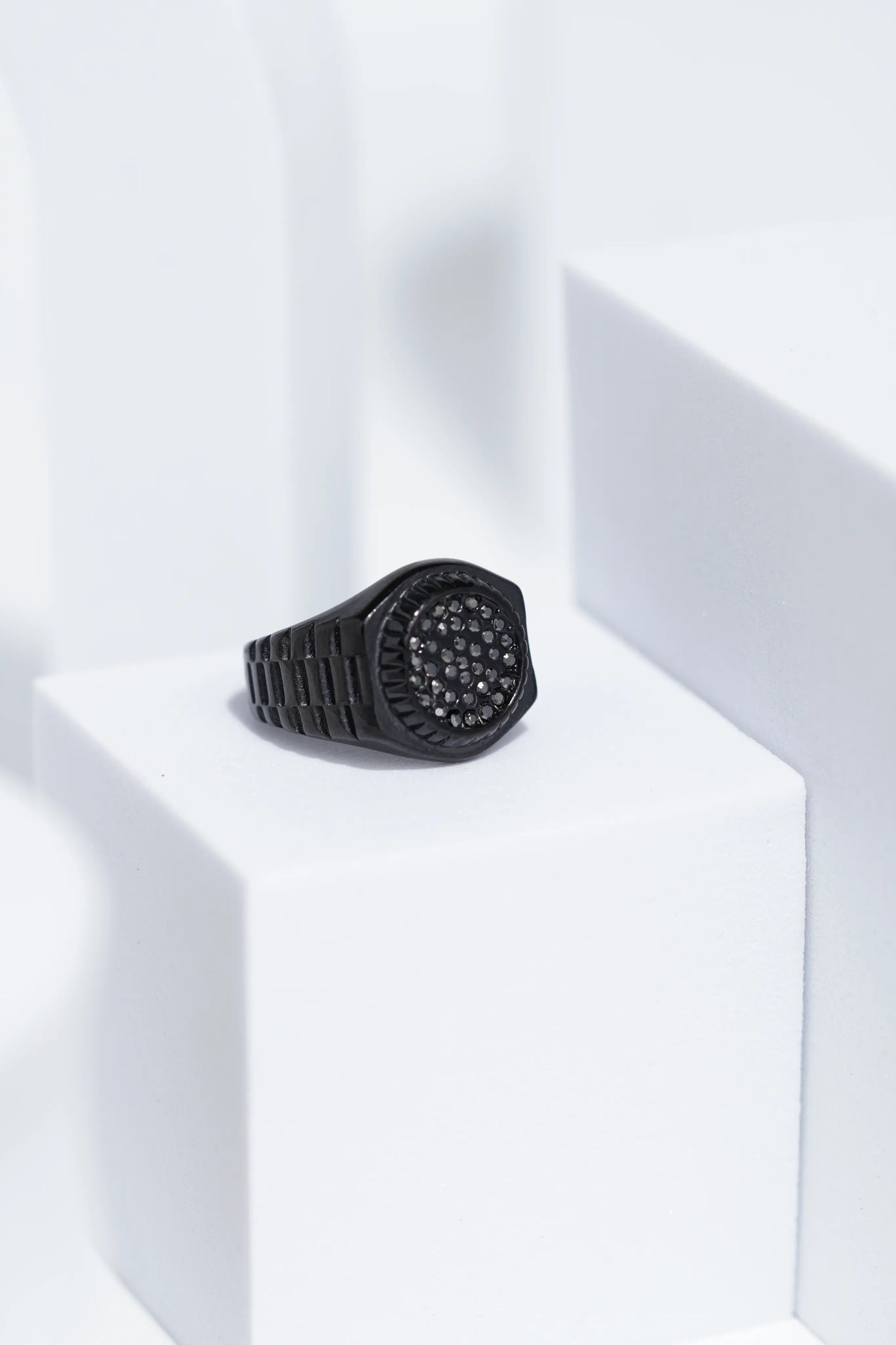 Black & Golden Diamond Studded Silver & Black Ring For Men. worldjewel.in men's ring
