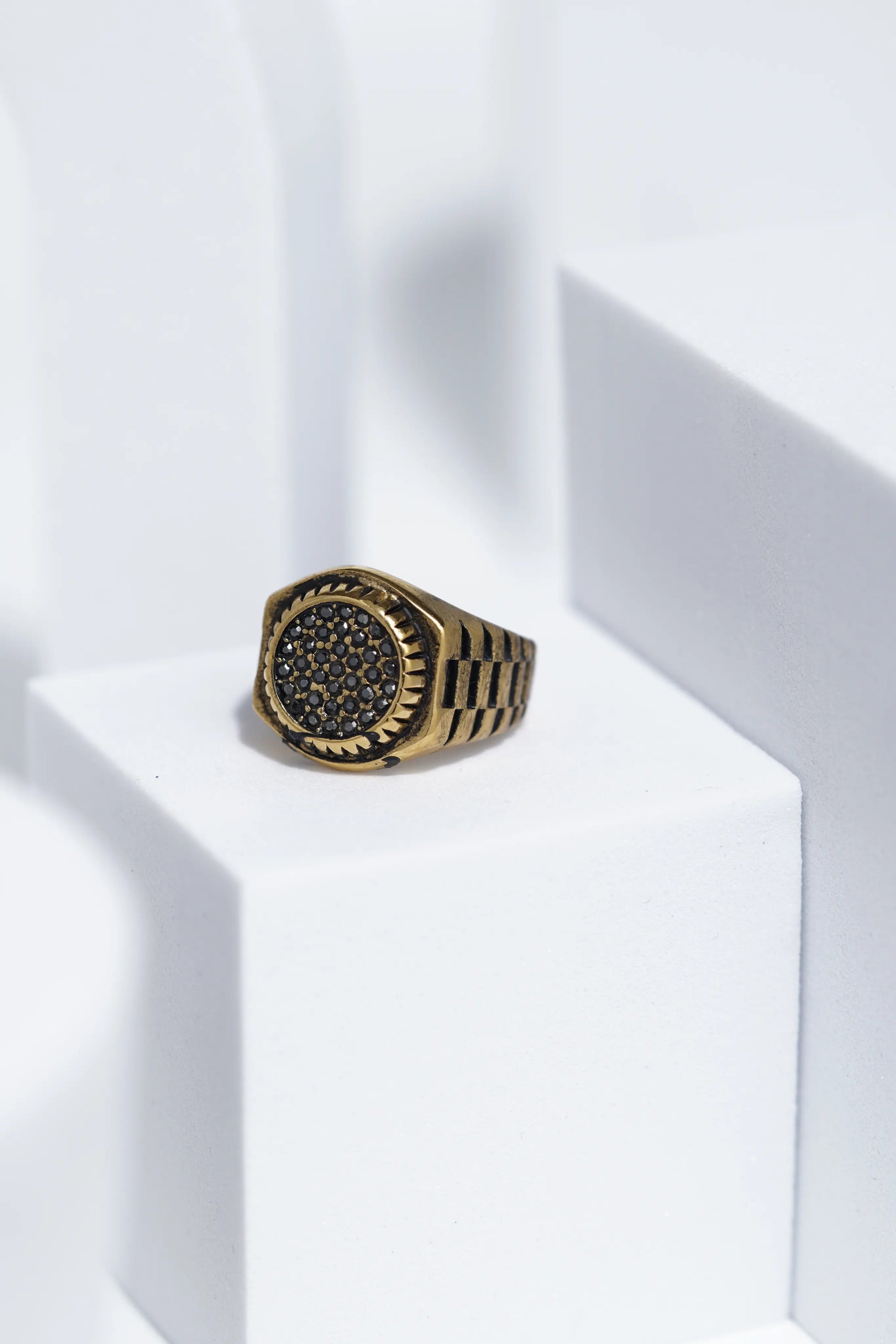 Black & Golden Diamond Studded Silver & Black Ring For Men. worldjewel.in men's ring