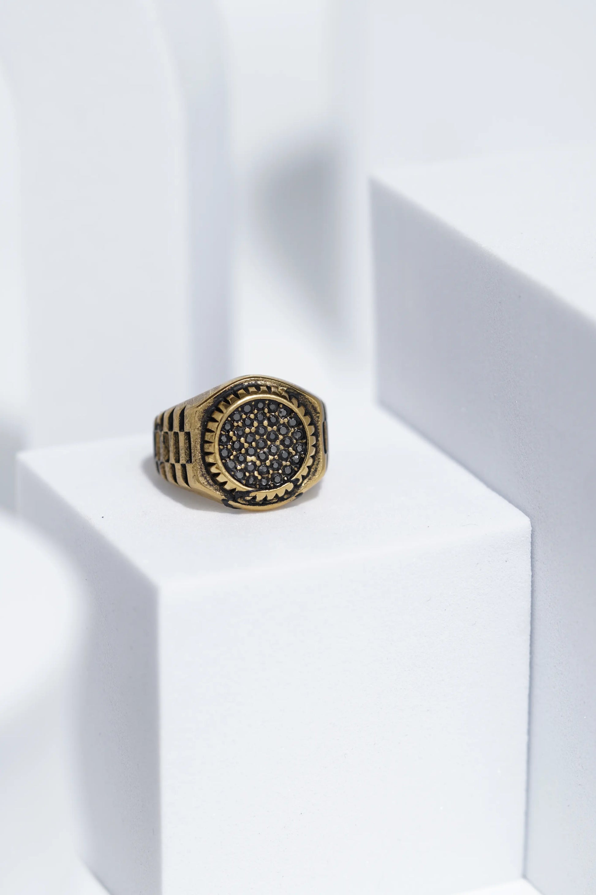 Black & Golden Diamond Studded Silver & Black Ring For Men. worldjewel.in men's ring