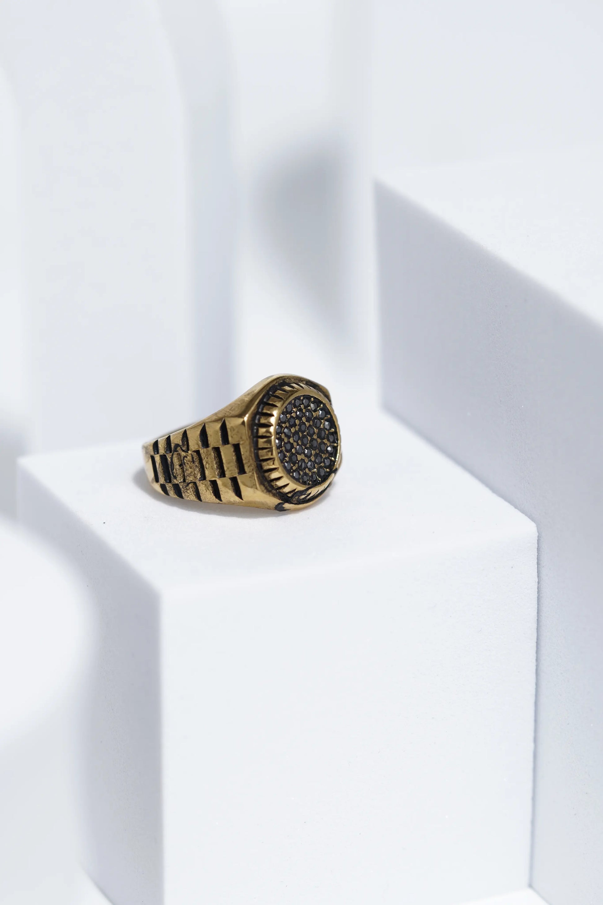 Black & Golden Diamond Studded Silver & Black Ring For Men. worldjewel.in men's ring
