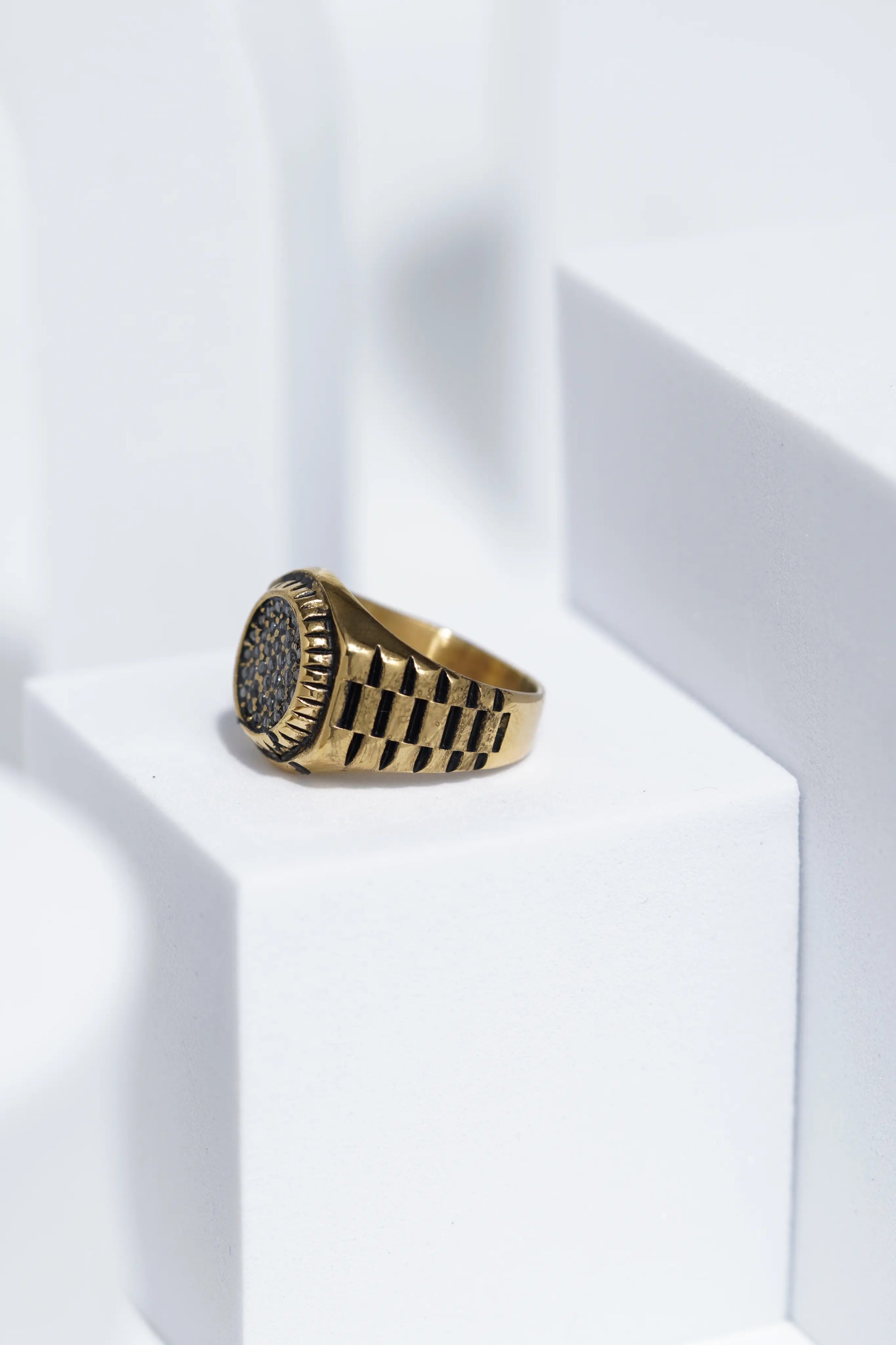 Black & Golden Diamond Studded Silver & Black Ring For Men. worldjewel.in men's ring
