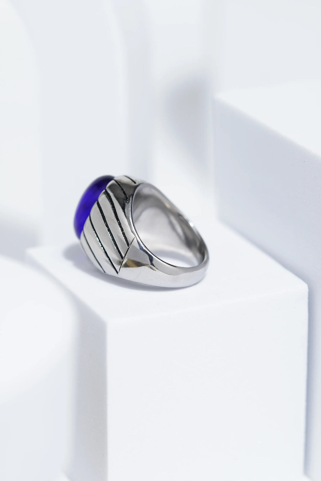 Blue Clear Oval Stone In Sliver Color Stainless Steel Ring For Men. worldjewel.in men's ring