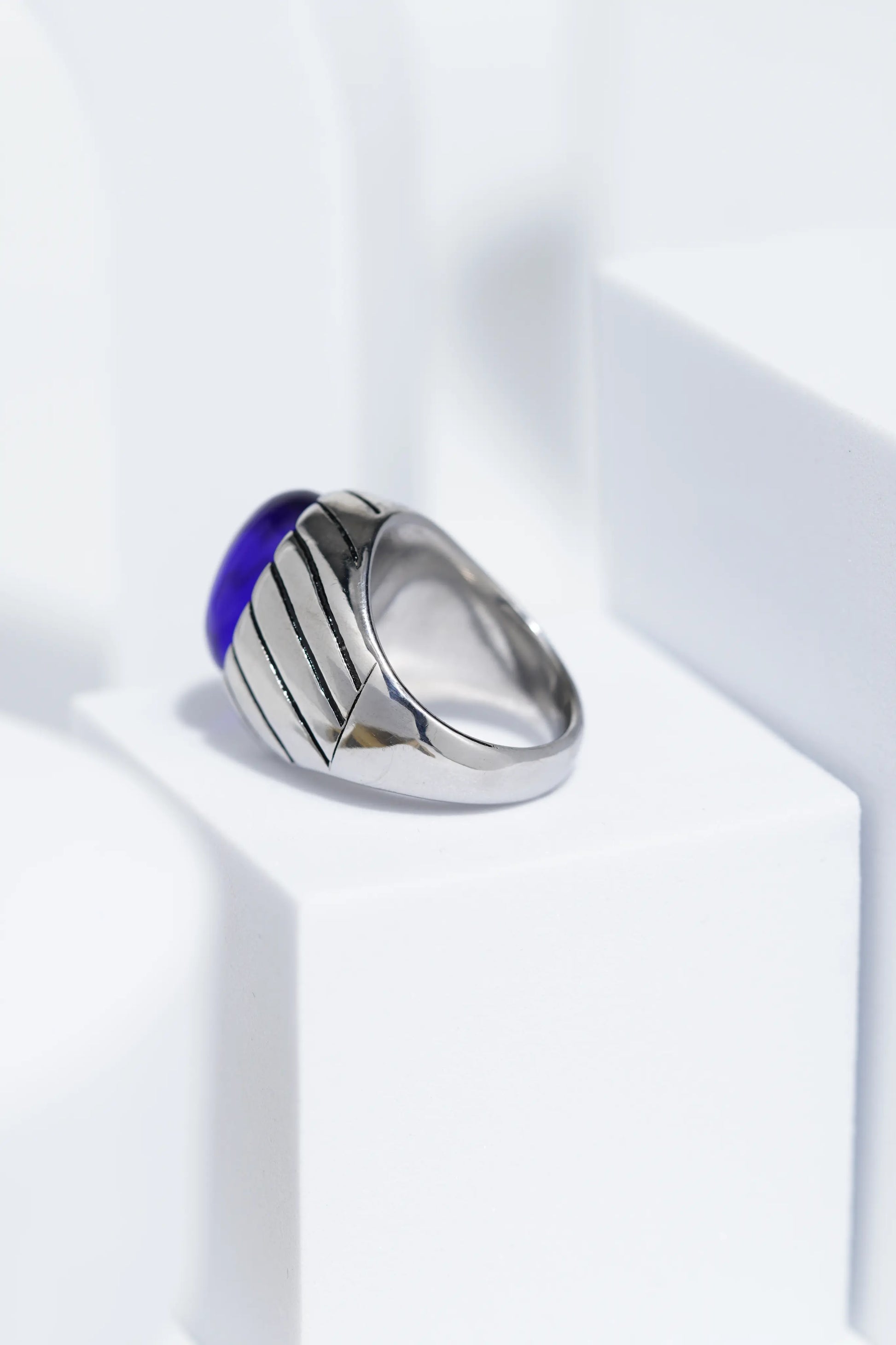 Blue Clear Oval Stone In Sliver Color Stainless Steel Ring For Men. worldjewel.in men's ring