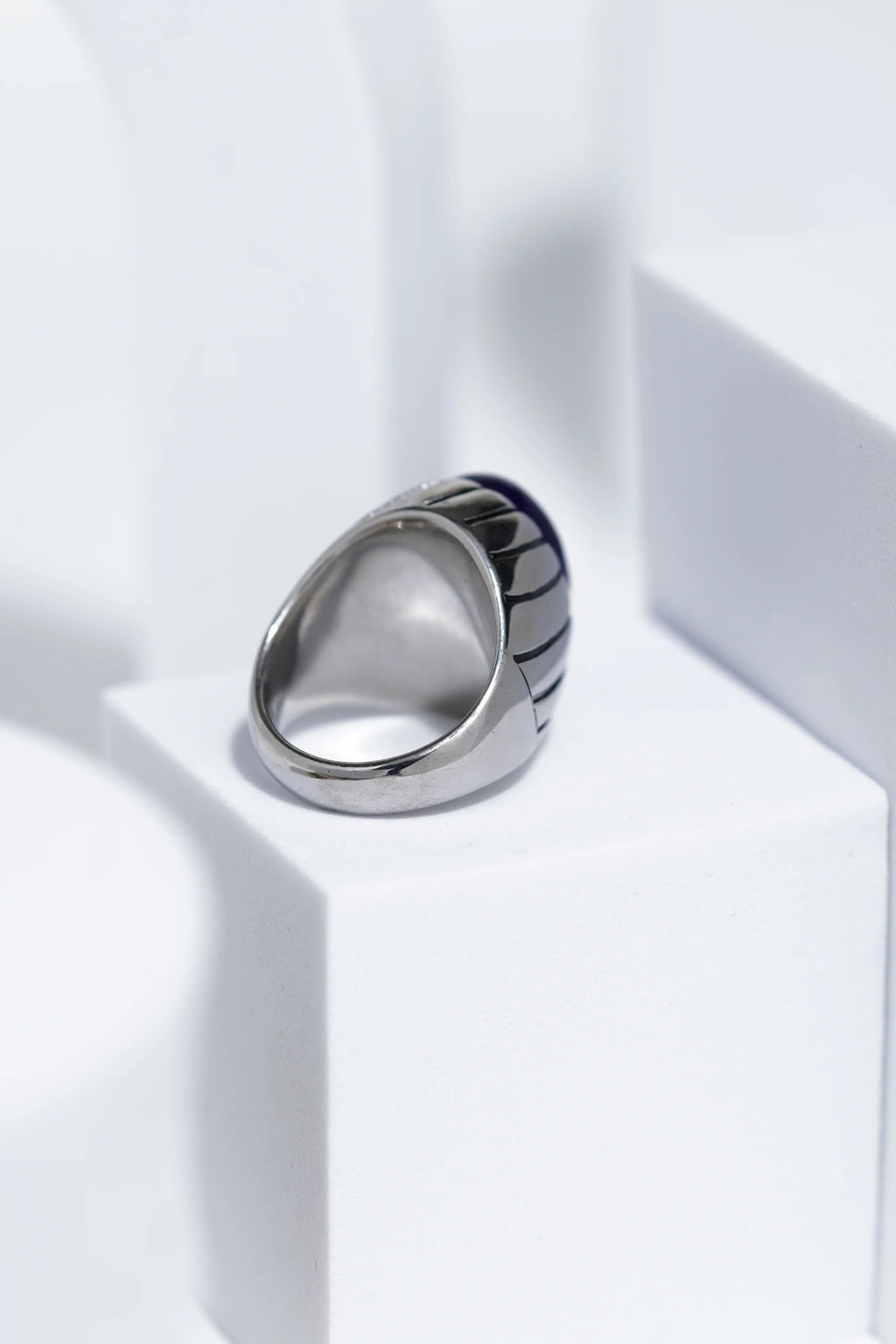 Blue Clear Oval Stone In Sliver Color Stainless Steel Ring For Men. worldjewel.in men's ring