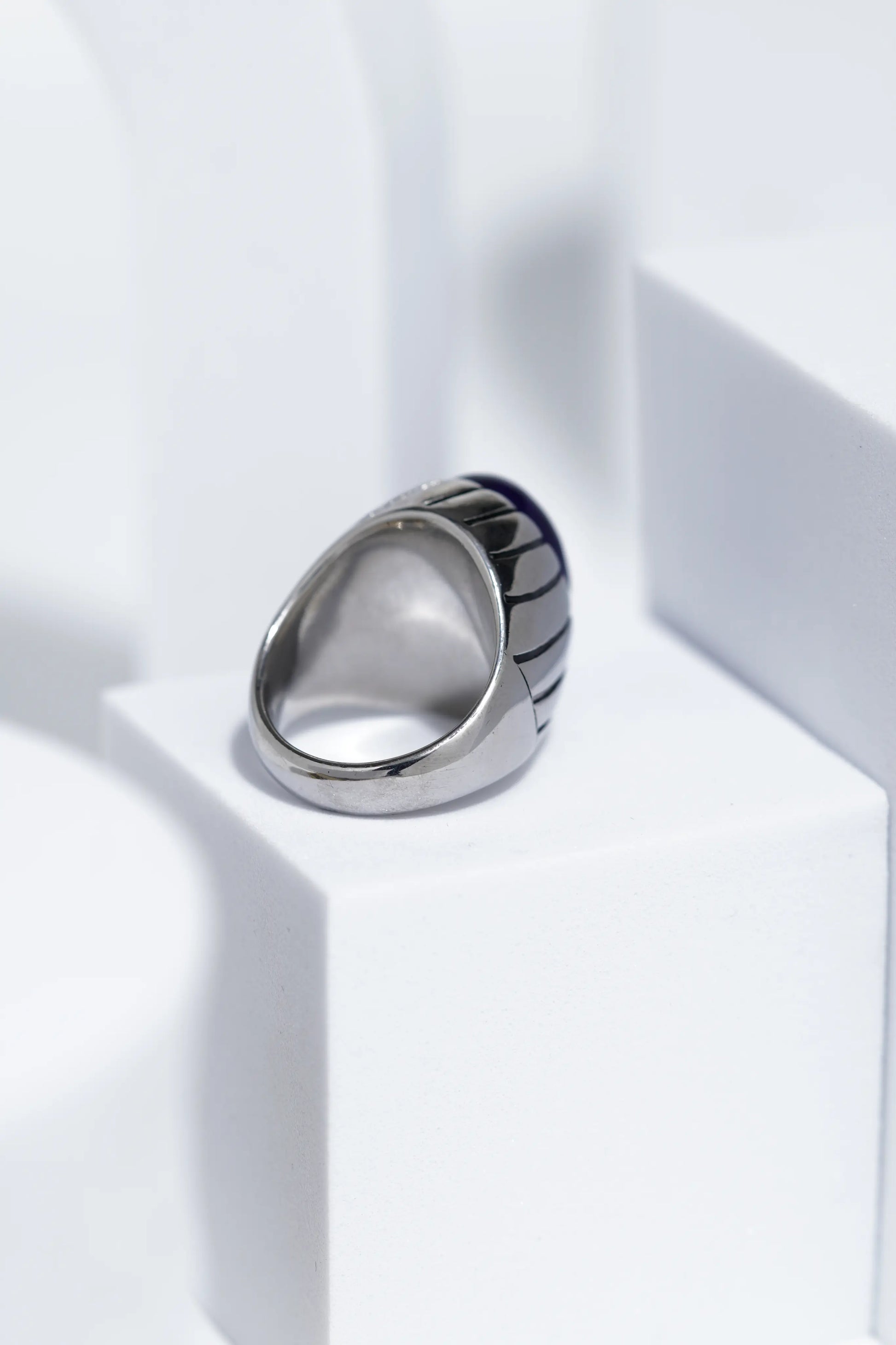 Blue Clear Oval Stone In Sliver Color Stainless Steel Ring For Men. worldjewel.in men's ring