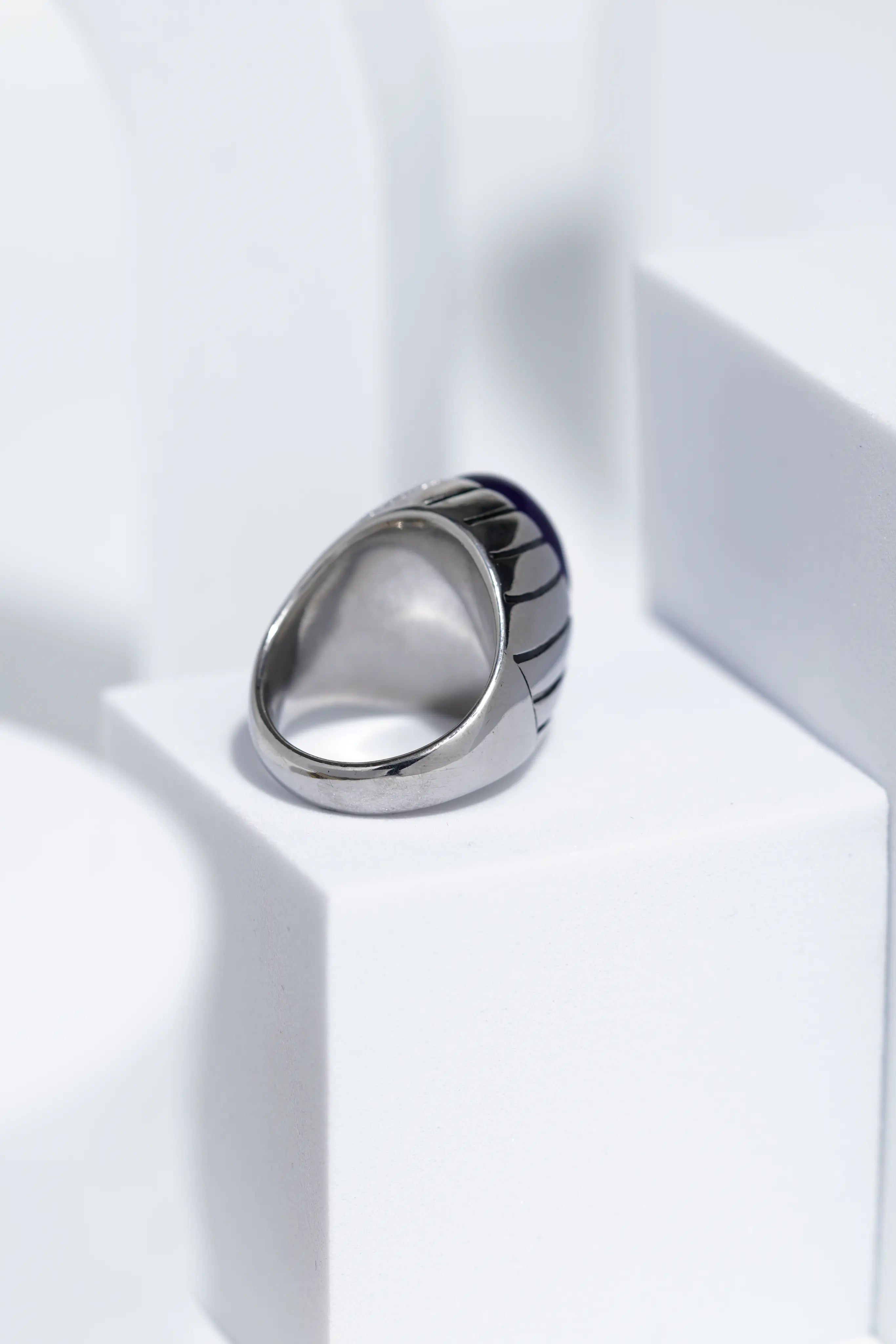 Blue Clear Oval Stone In Sliver Color Stainless Steel Ring For Men. worldjewel.in men's ring
