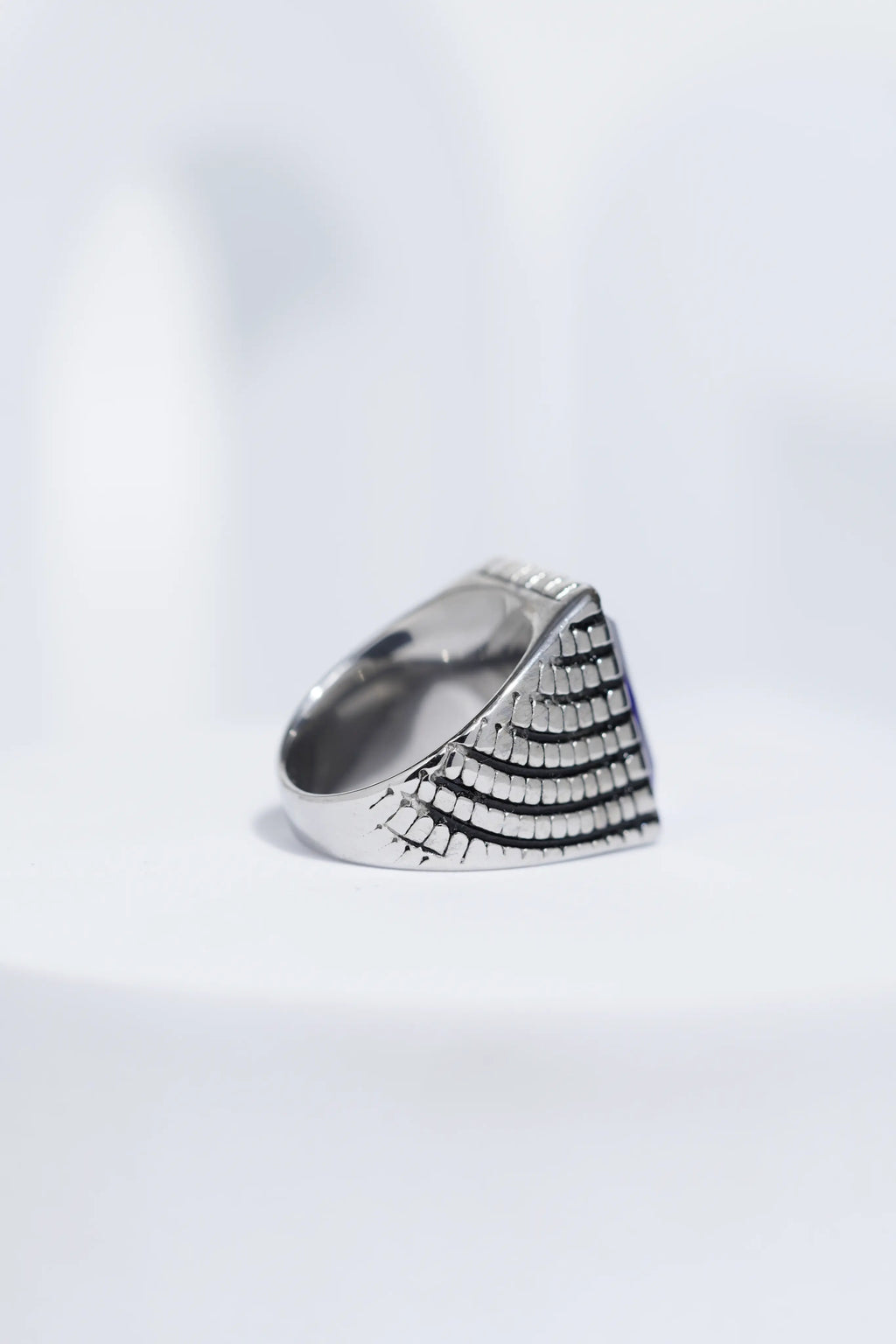 Blue Cut Stone Rectangle Silver Textured Turkish Ring For Men. worldjewel.in men's ring