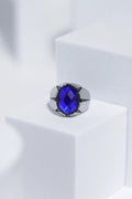 Blue Oval Cut Gem Silver Stainless Steel Ring For Men. worldjewel.in men's ring
