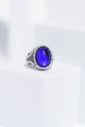 Blue Oval Stone Silver Stainless Steel Ring For Men. worldjewel.in men's ring