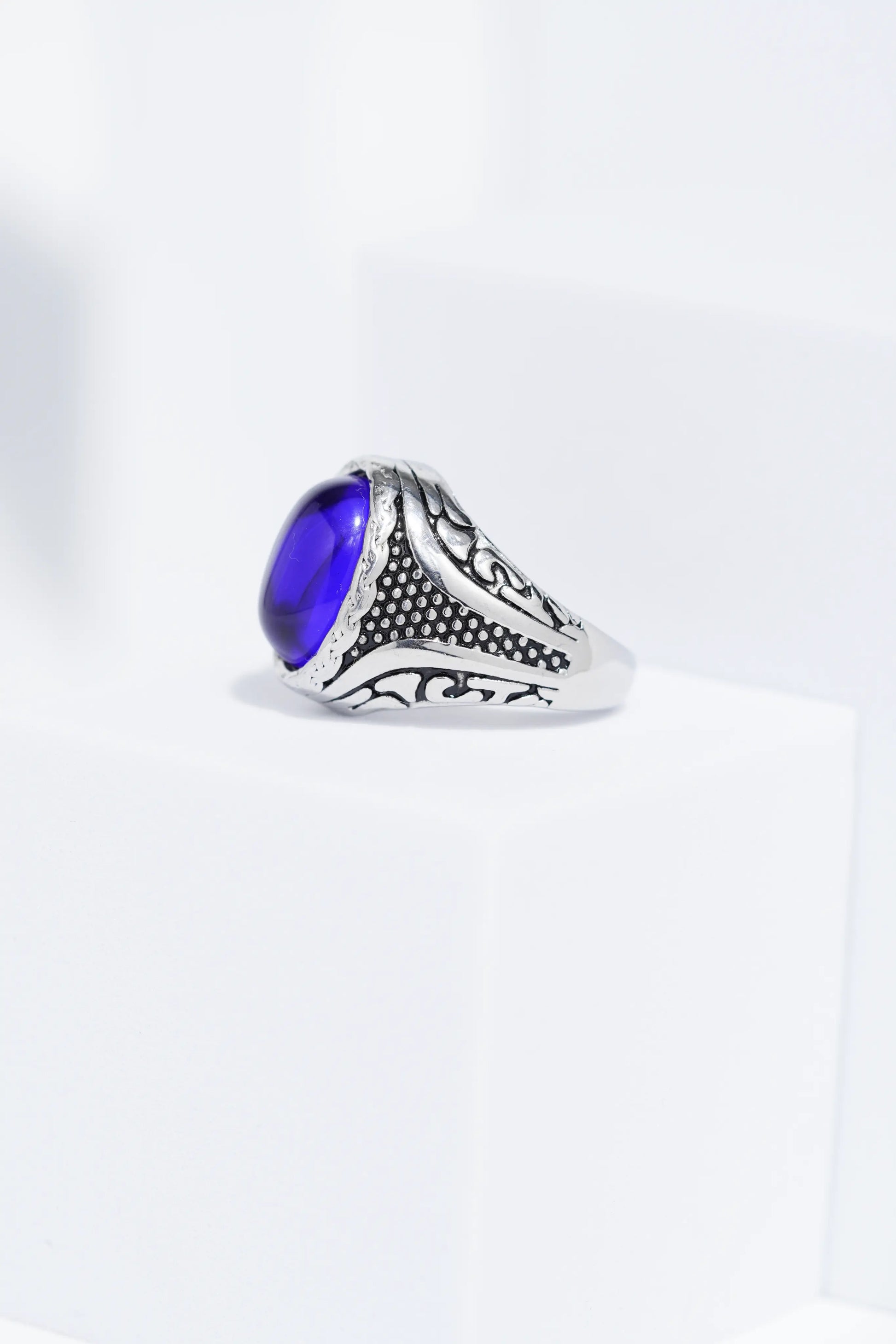 Blue Oval Stone Silver Stainless Steel Ring For Men. worldjewel.in men's ring