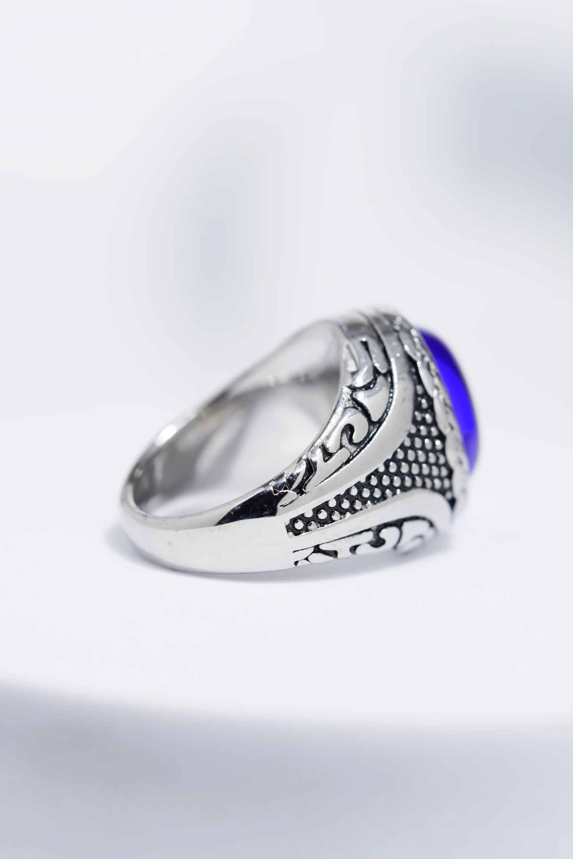Blue Oval Stone Silver Stainless Steel Ring For Men. worldjewel.in men's ring