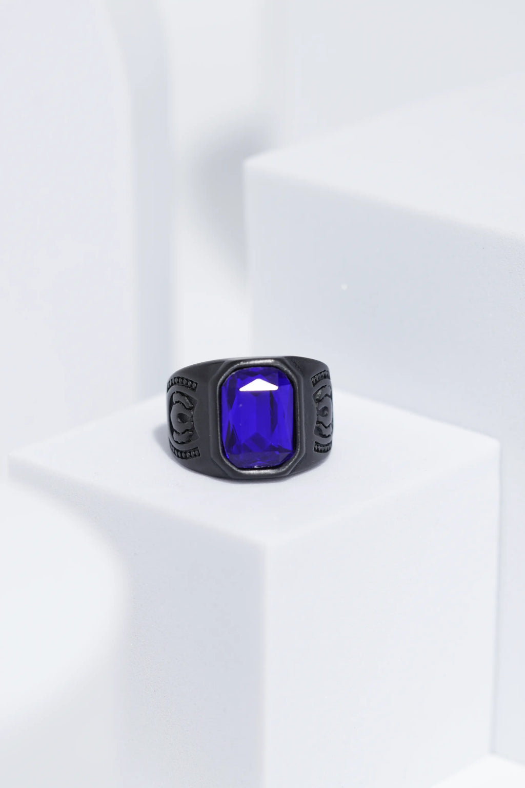 Blue Square Cut Stone Black Stainless Steel Ring For Men. worldjewel.in men's ring