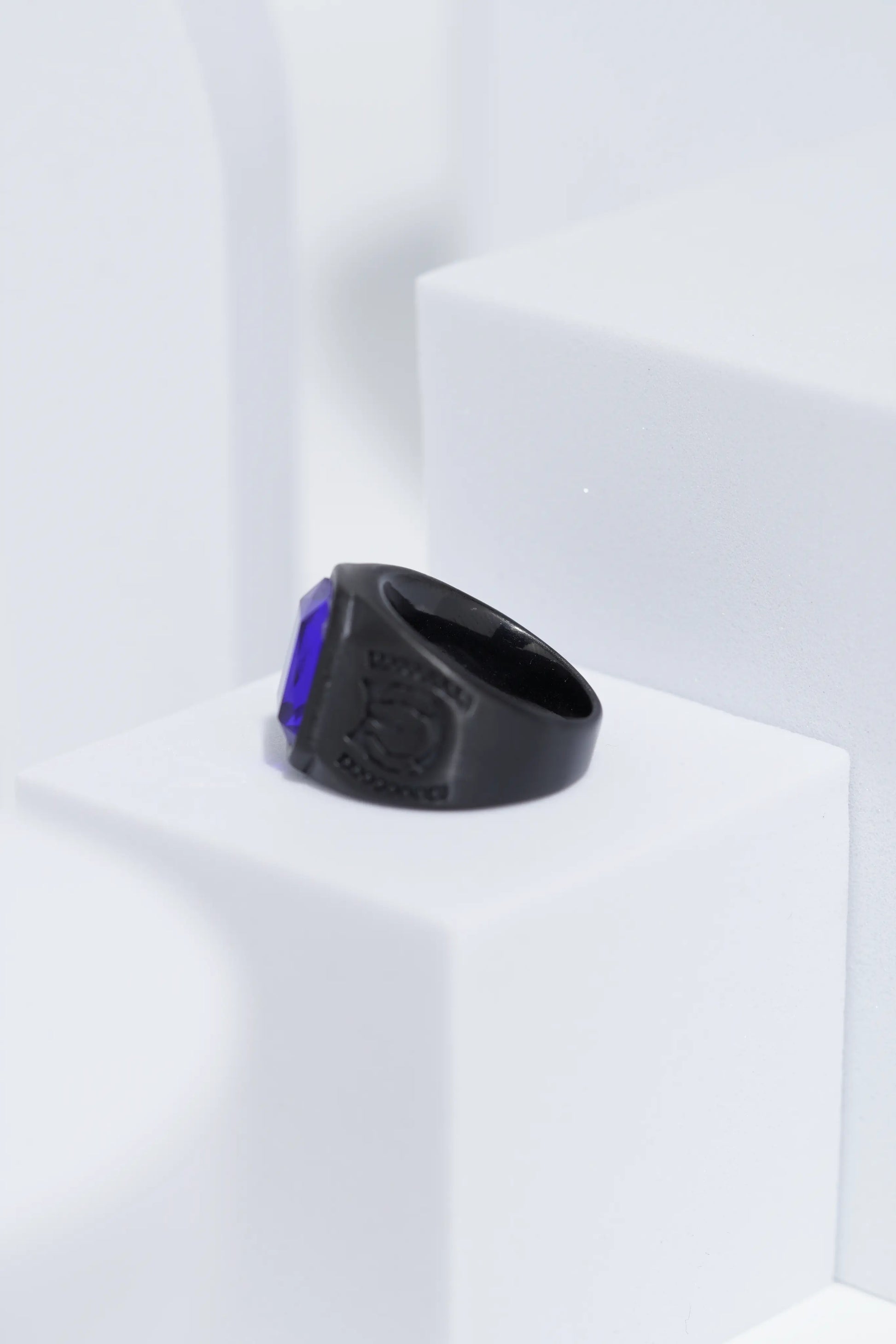 Blue Square Cut Stone Black Stainless Steel Ring For Men. worldjewel.in men's ring