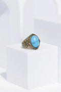 Blue Stone Golden Textured Stainless Steel Ring For Men. worldjewel.in men's ring