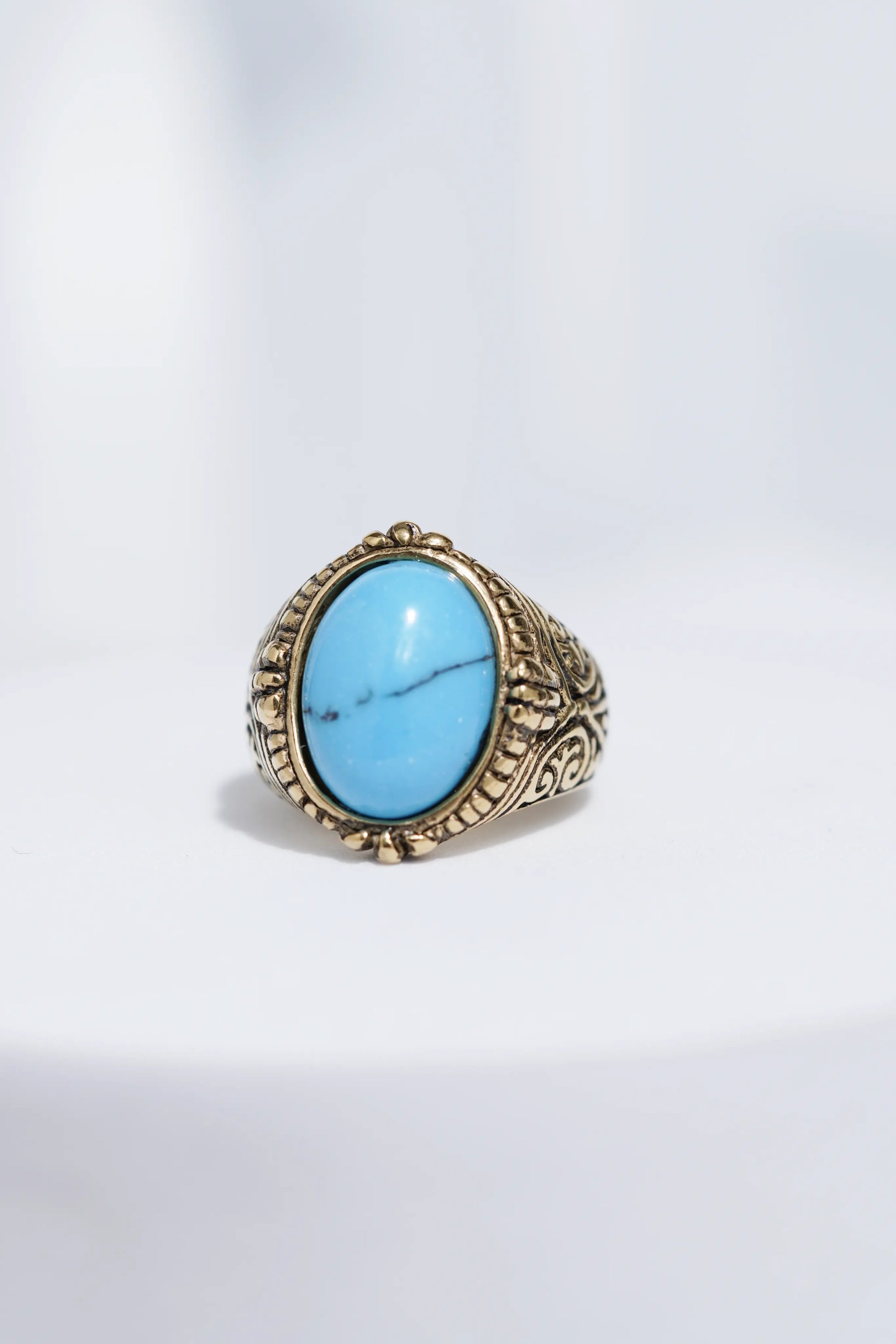 Blue Stone Golden Textured Stainless Steel Ring For Men. worldjewel.in men's ring