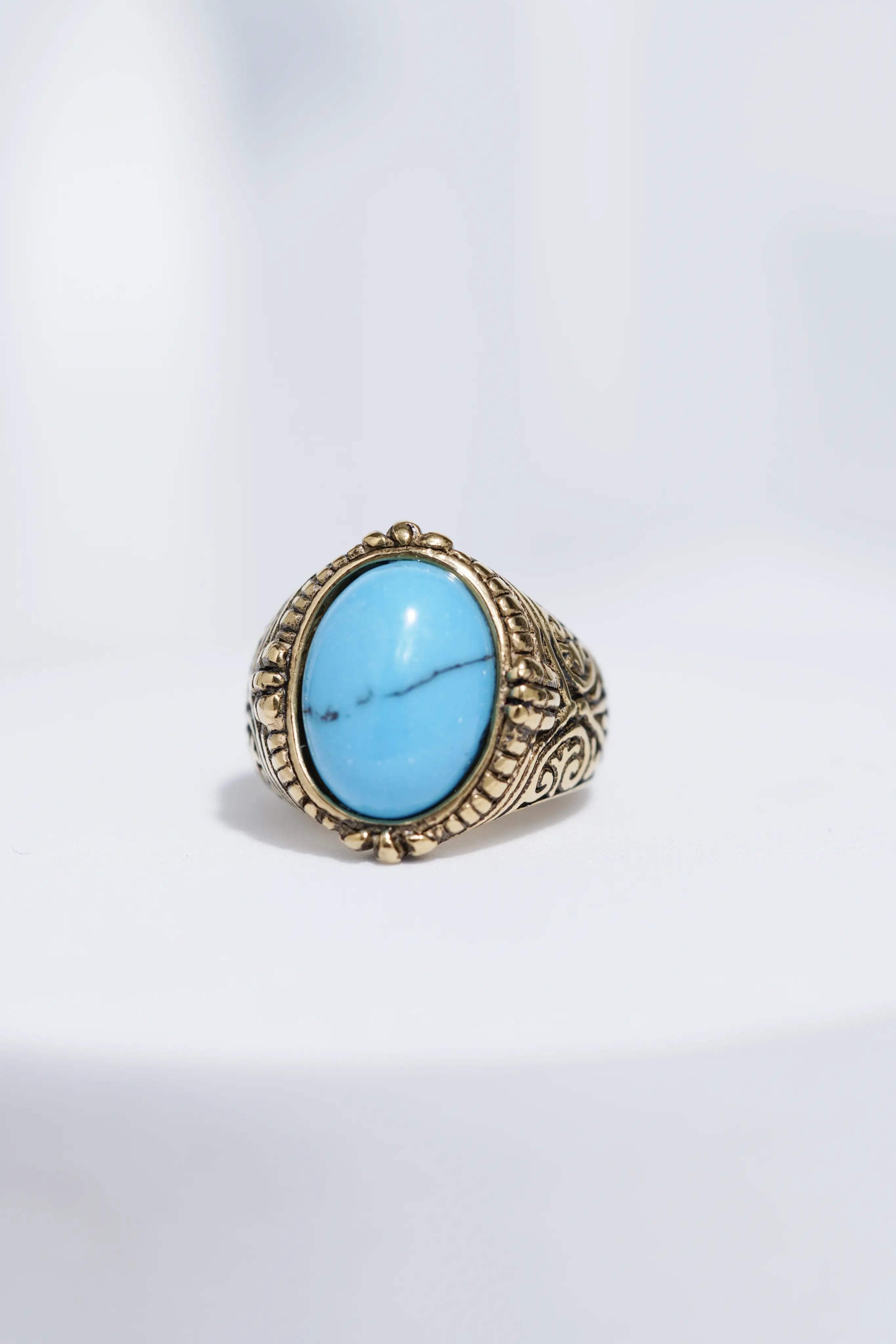 Blue Stone Golden Textured Stainless Steel Ring For Men. worldjewel.in men's ring