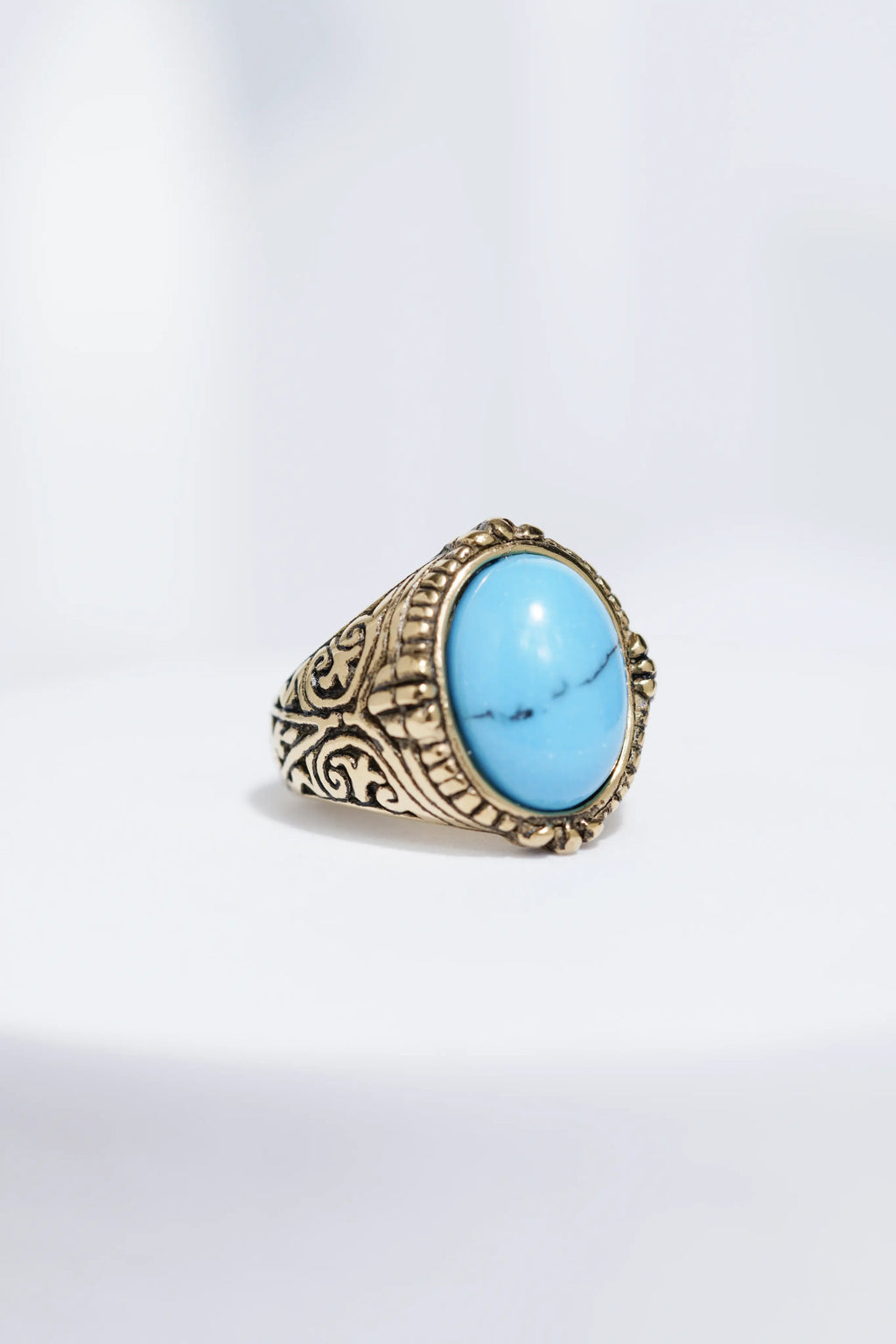 Blue Stone Golden Textured Stainless Steel Ring For Men. worldjewel.in men's ring