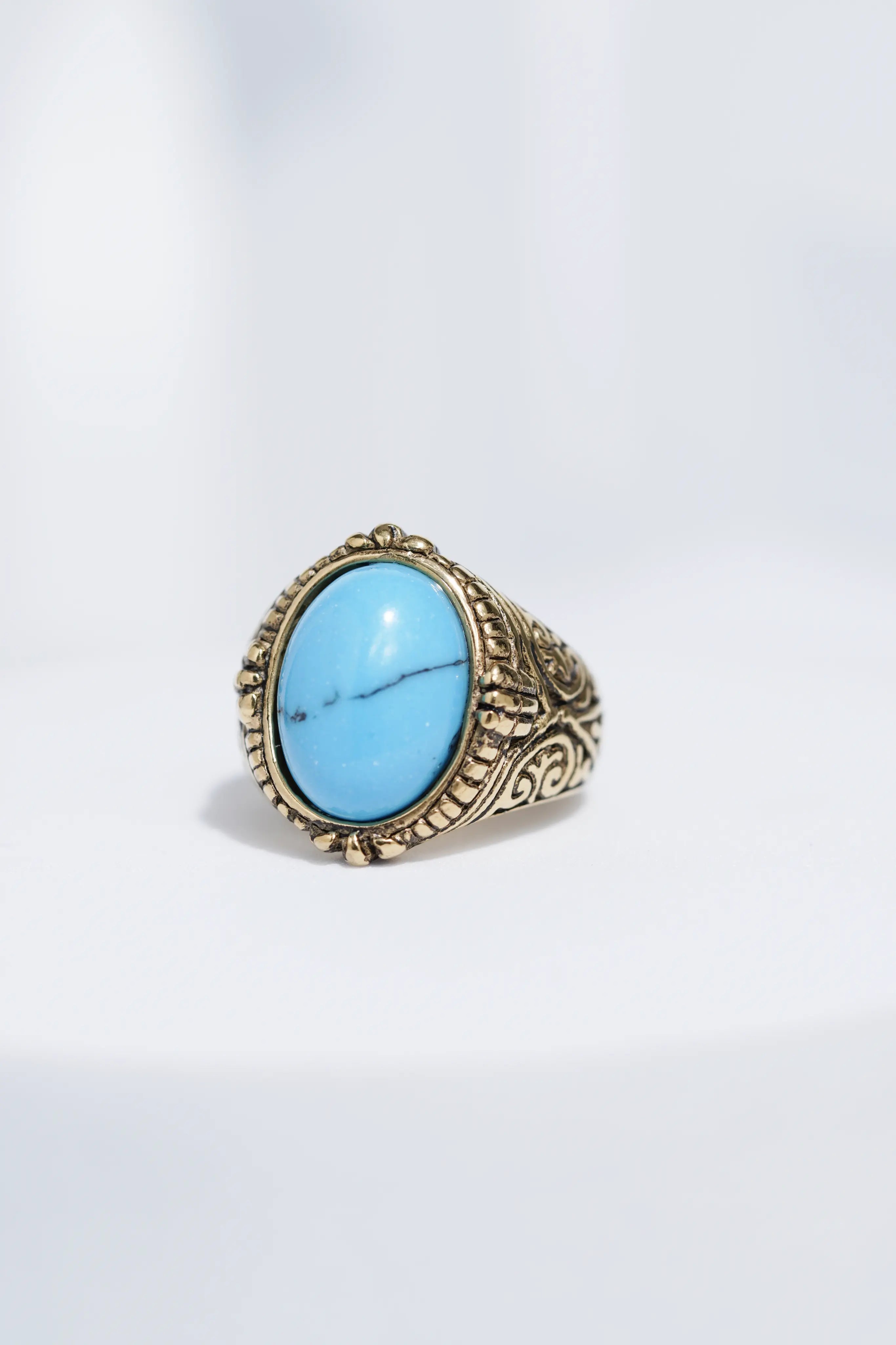 Blue Stone Golden Textured Stainless Steel Ring For Men. worldjewel.in men's ring