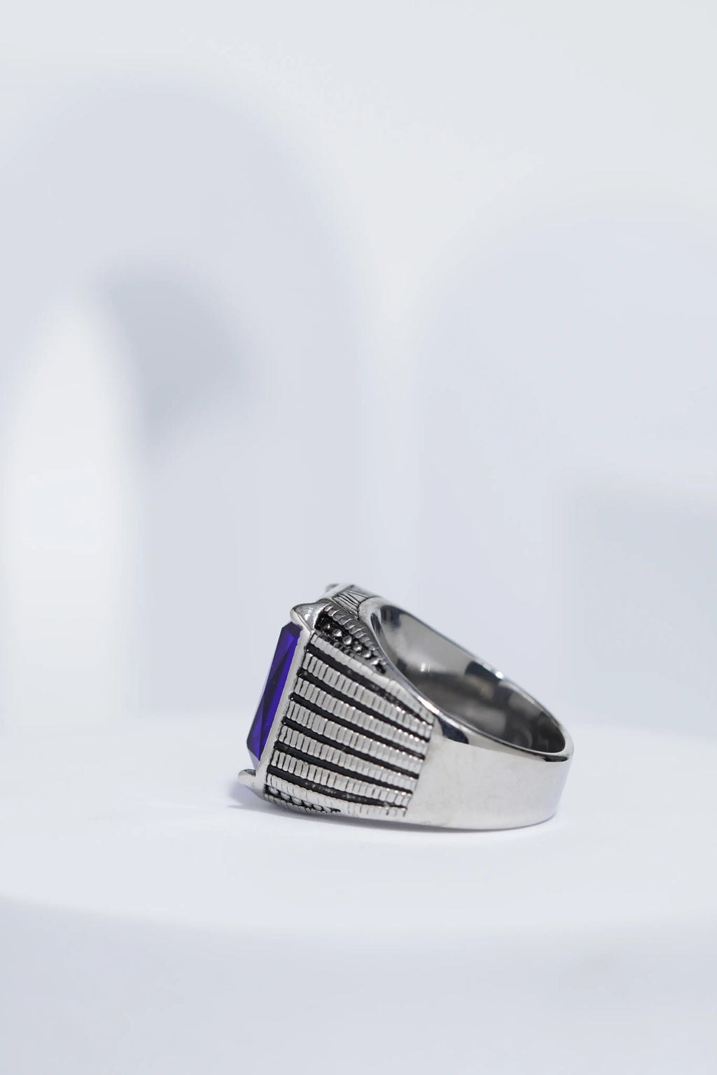 Blue Stone Rectangle Silver Textured Turkish Ring For Men. worldjewel.in men's ring