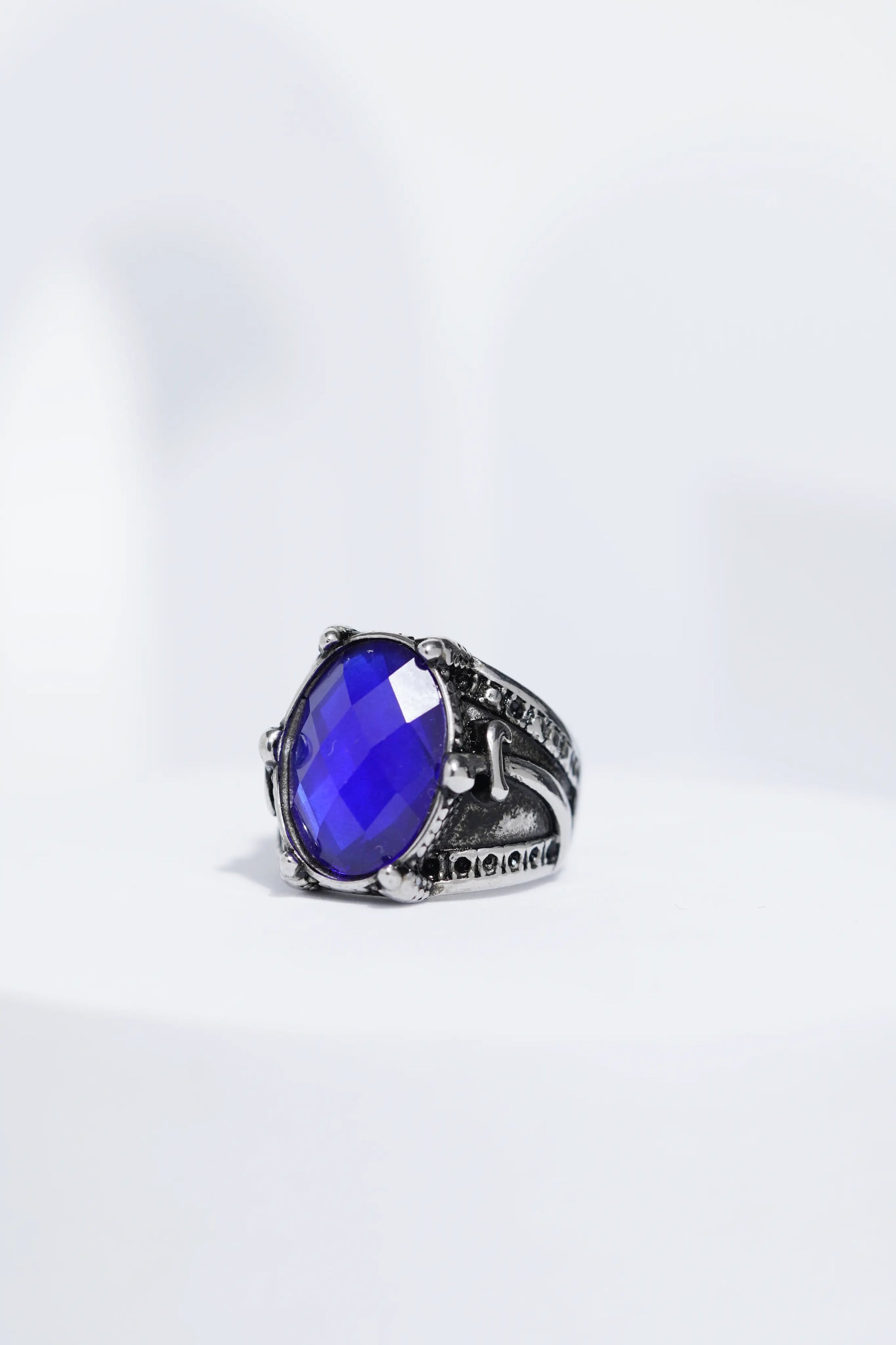 Blue Stone Silver Stone Textured Stainless Steel Ring For Men. worldjewel.in men's ring
