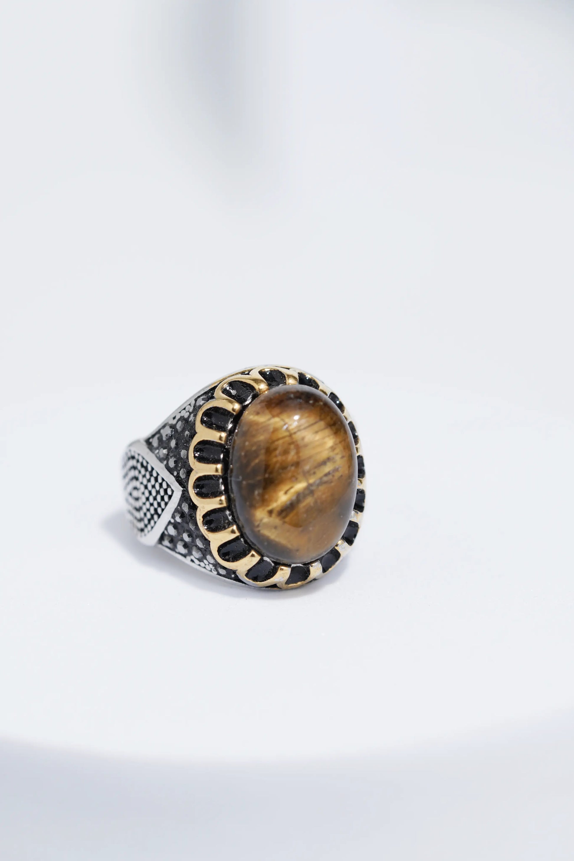 Brown Oval Stone In Two-Tone Color Stainless Steel Ring For Men. worldjewel.in men's ring
