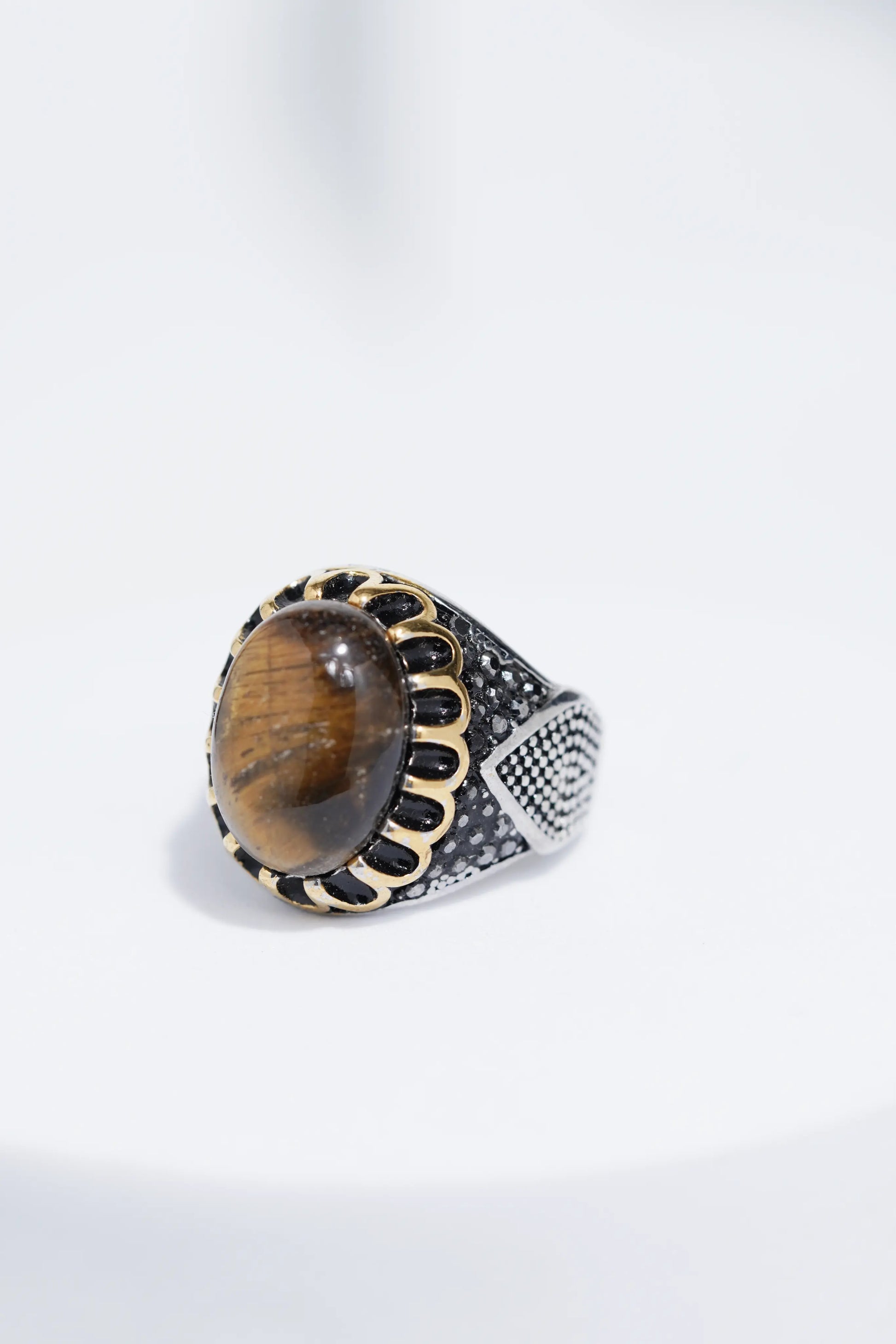 Brown Oval Stone In Two-Tone Color Stainless Steel Ring For Men. worldjewel.in men's ring
